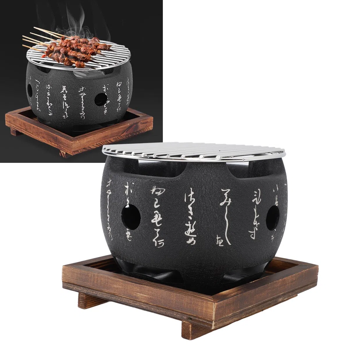LiebeWH Grill w Stylu Japońskim Mini Piec na Węgiel Drzewny ze Stopu Aluminium Przenośny Okrągły Grill z Szybkim Nagrzewaniem Nawet Gotowanie dla Domu Rodzina Kemping Szaszłyki Warzywa (L)