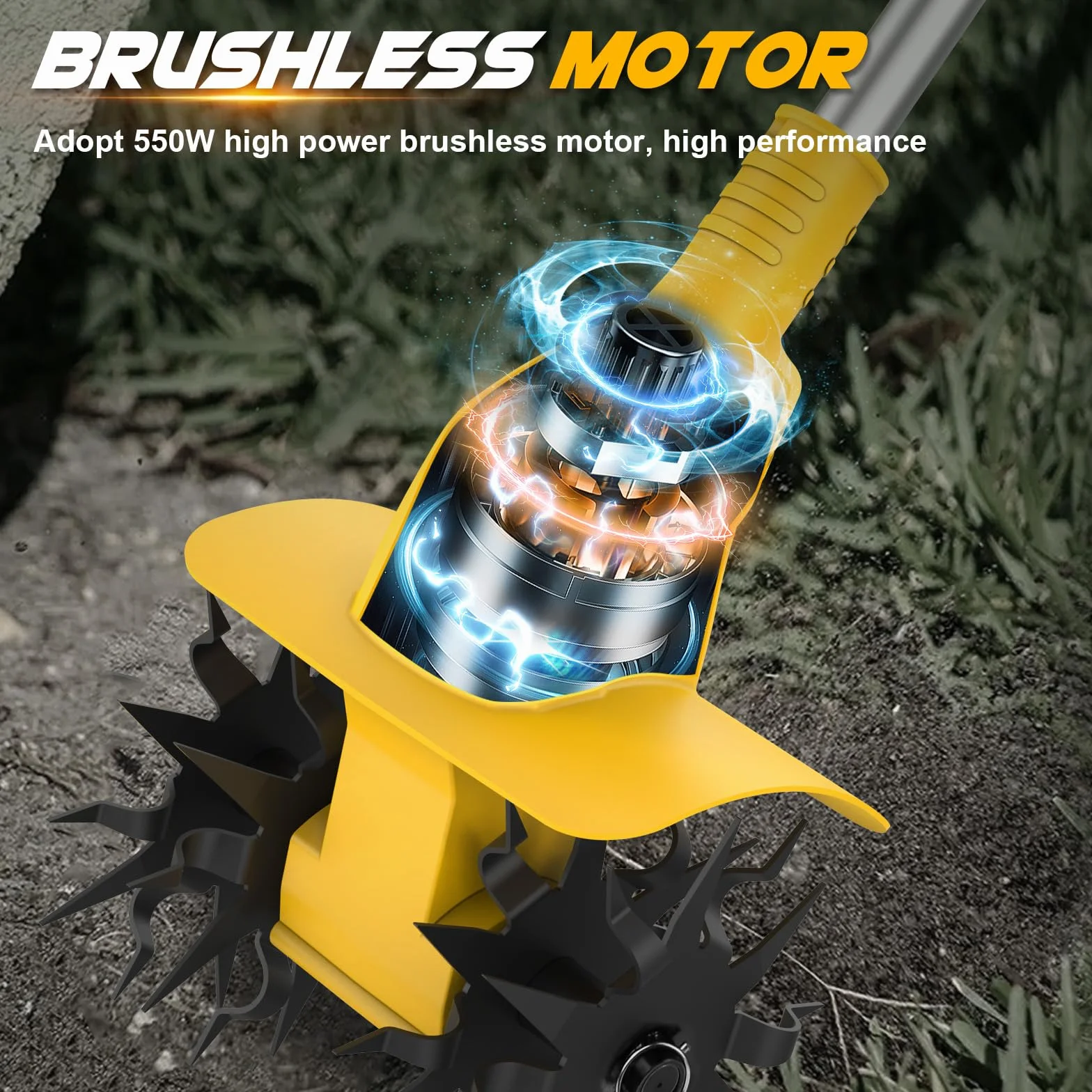 Akumulatorowa glebogryzarka kompatybilna z akumulatorem Dewalt 20 V, akumulator 500 W, głębokość obróbki gleby 20 cm, szerokość obróbki 16 cm, 360 obr./min, bezszczotkowa składana frezarka ogrodowa