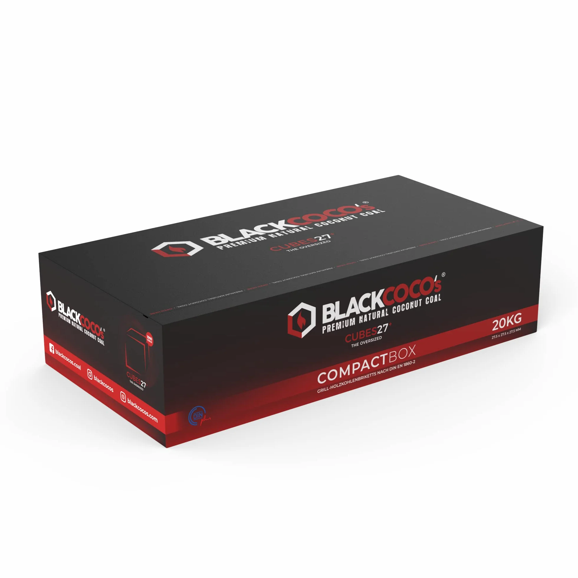 BLACKCOCO's Węgiel do sziszy 20 kg – węgiel kokosowy premium do sziszy i grilla – węgiel kokosowy o długim czasie palenia – bez dodatków – CUBES27+