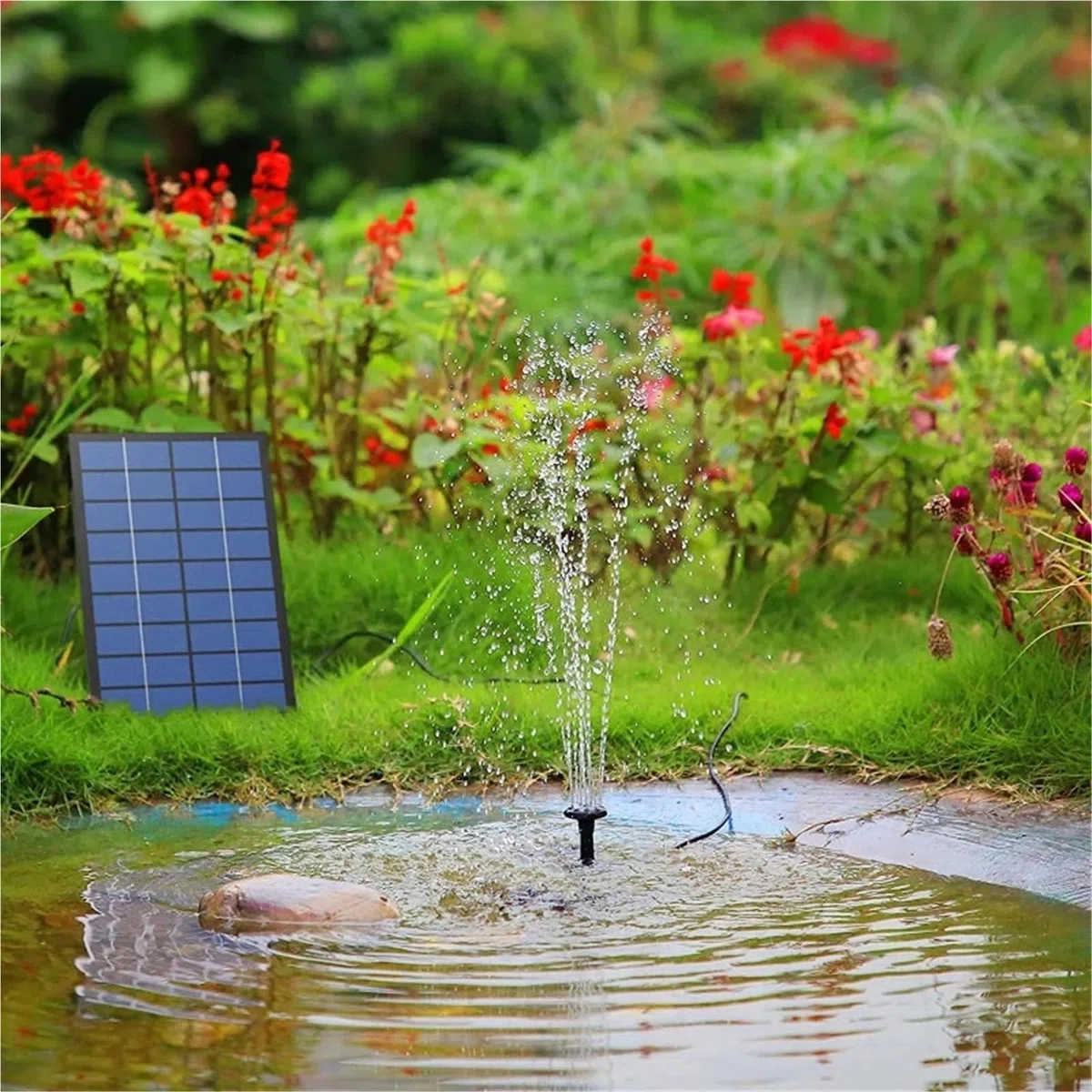 Pompka Słoneczna Pompa solarna do fontanny 2,5 W, z 6 dyszami i 4-stopową rurą wodną, ​​pompa zasilana energią słoneczną do kąpieli ptaków, stawów, ogrodu i innych miejsc Solarna pompa fontannowa(A-1.