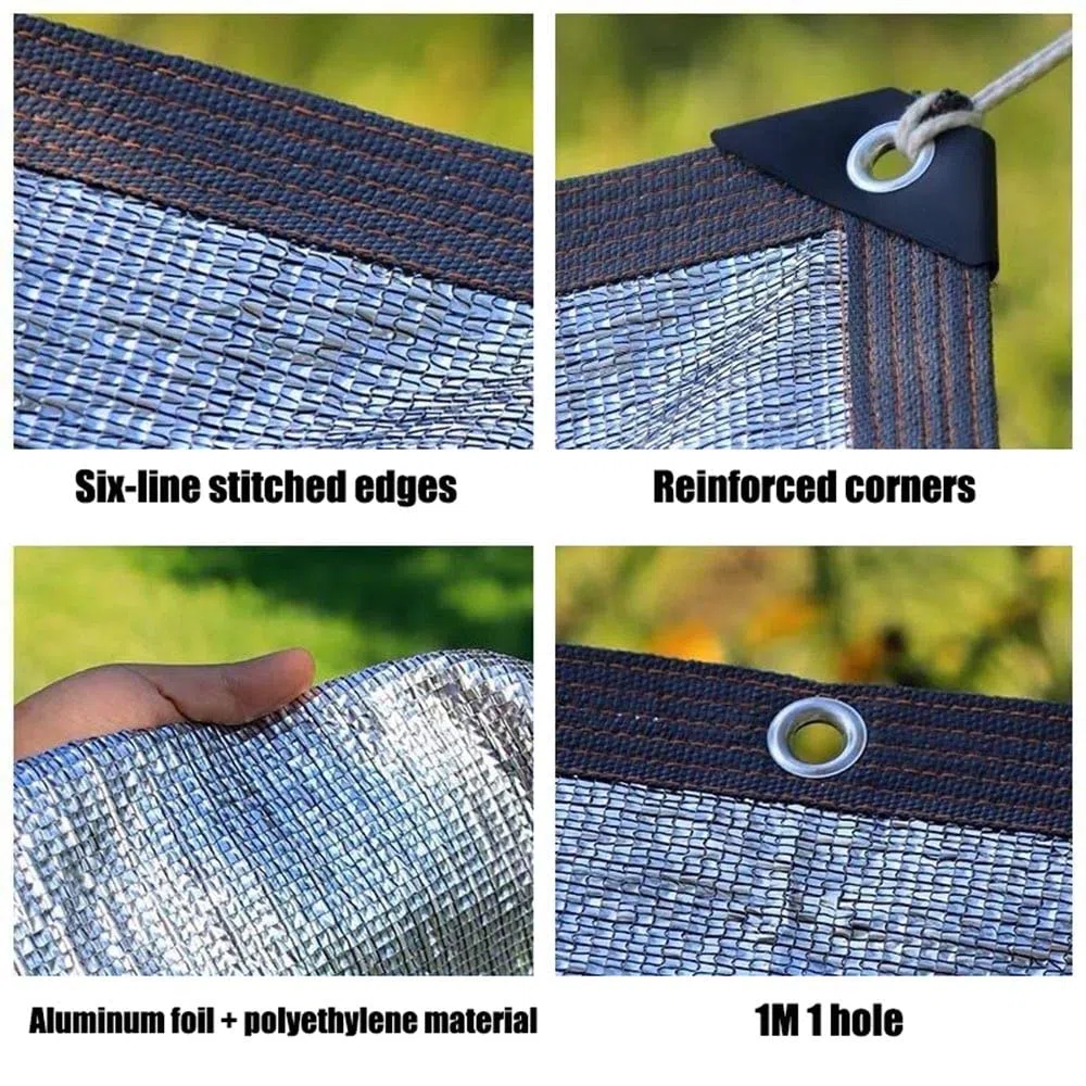 Aluminiowy żagiel przeciwsłoneczny, 99% odporny na promieniowanie UV, zacieniający materiał do roślin ogrodowych, budy, samochodu, odblaskowa tkanina przeciwsłoneczna, różne (6 x 11 m)