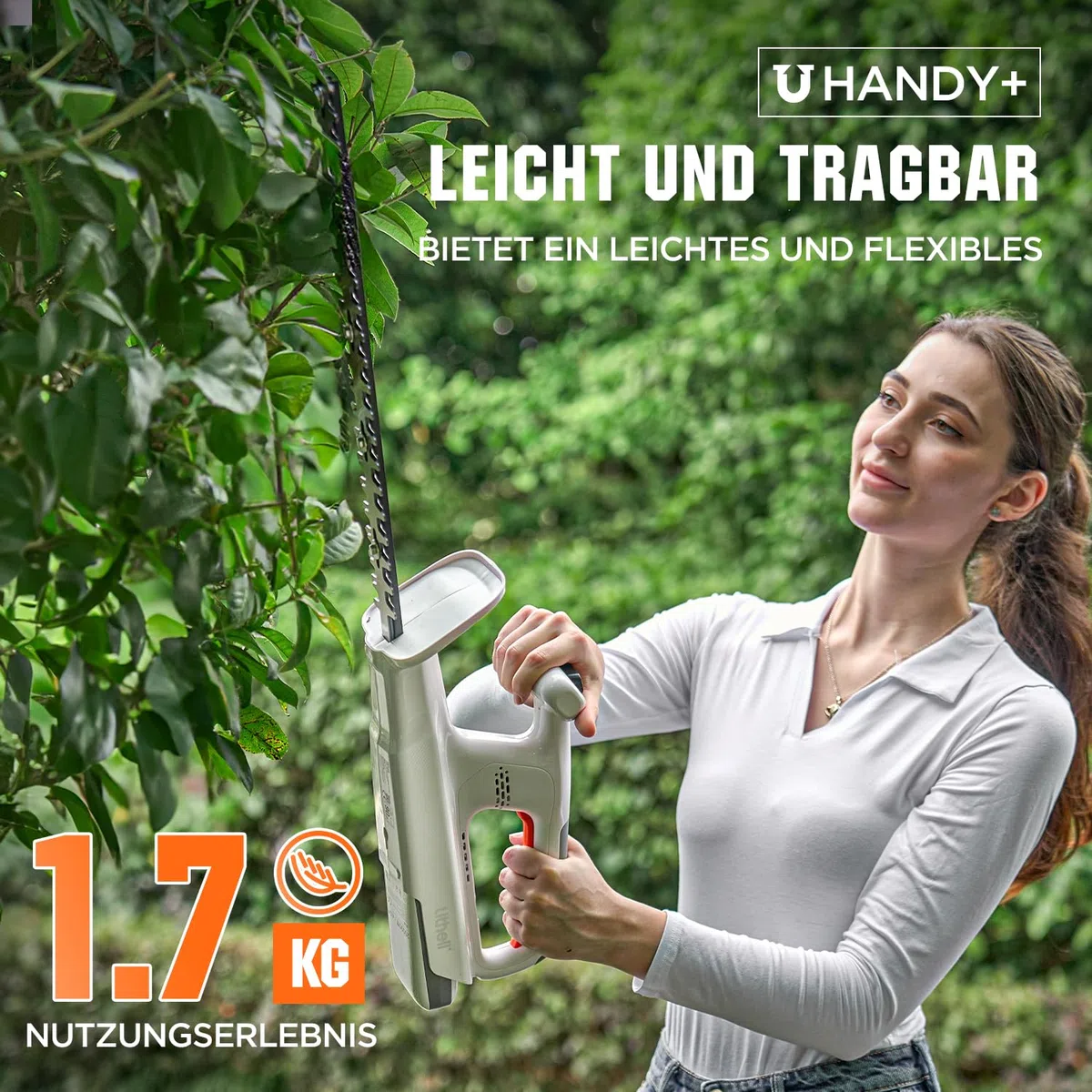Litheli Akumulatorowe nożyce do żywopłotu 20 V z akumulatorem 2,0 Ah, Hedge Trimmer z akumulatorem 2,0 Ah. Ergonomiczny uchwyt, długość 45 cm do łatwego przycinania, lekkość cięcia