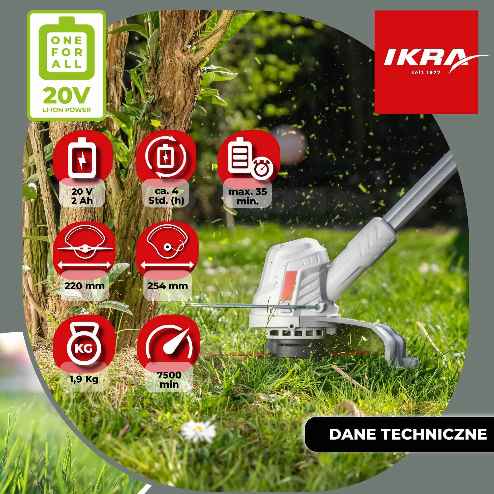 IKRA podkaszarka do trawy 2 w 1 IART 2025 bez kabla akumulator 1,9 kg