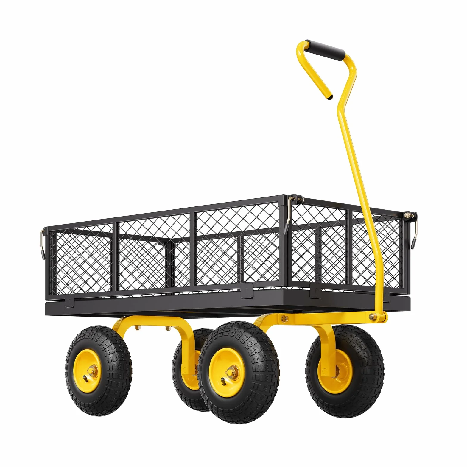 VEVOR Wózek ogrodowy 408 kg, wytrzymały stalowy wózek ogrodowy, wózek ogrodowy na kółkach, metalowe wózki użytkowe z oponami 25 cm i zdejmowanymi bokami z siatki (przekształcony w platformę) i