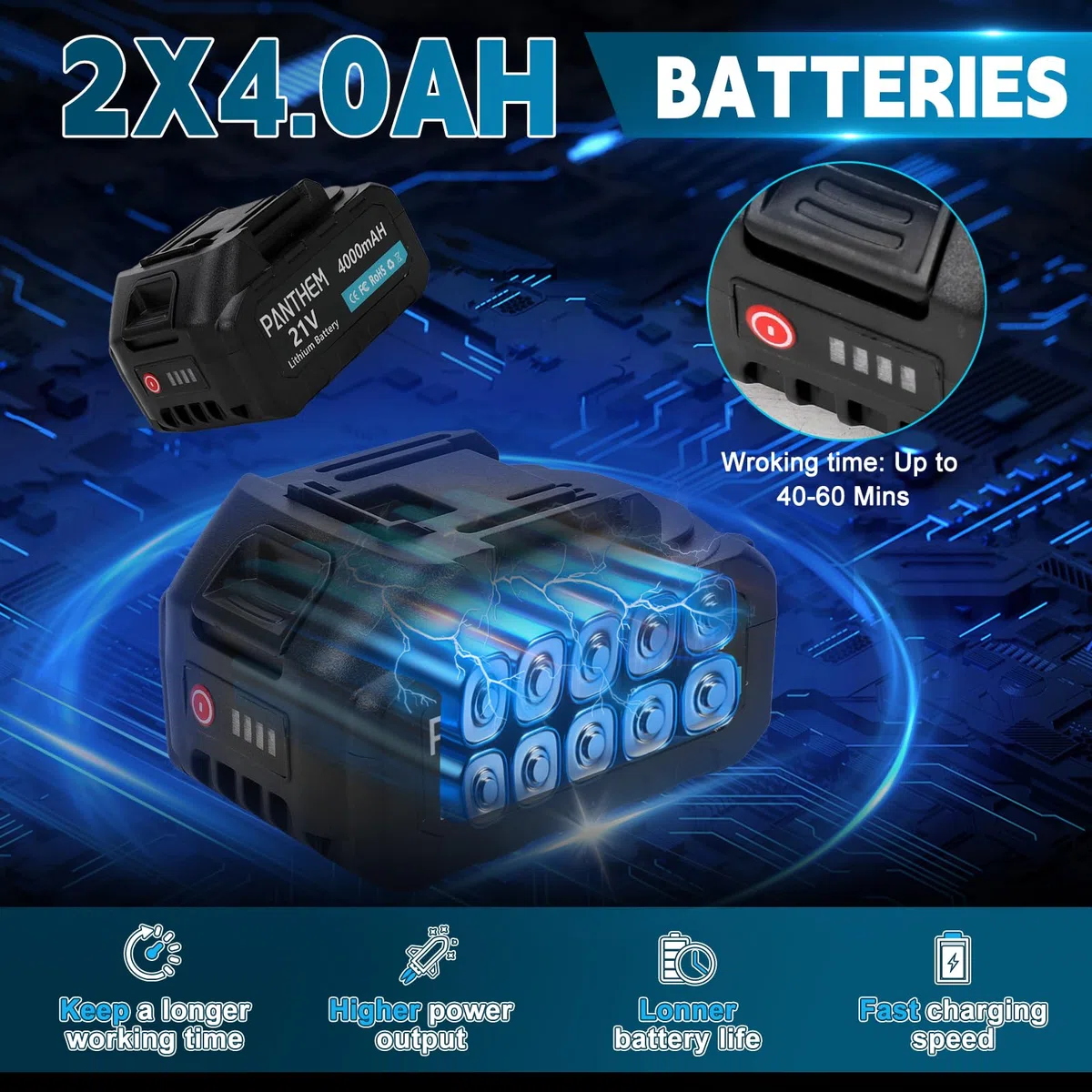 panthem Akumulatorowa sekator 4 w 1, 15 cm, mini piła łańcuchowa z akumulatorem do Makita 18 V i 45 mm elektryczne nożyce ogrodowe, 21 V, 4000 mAh, elektryczne nożyce do gałęzi, ręczna piła łańcuchowa