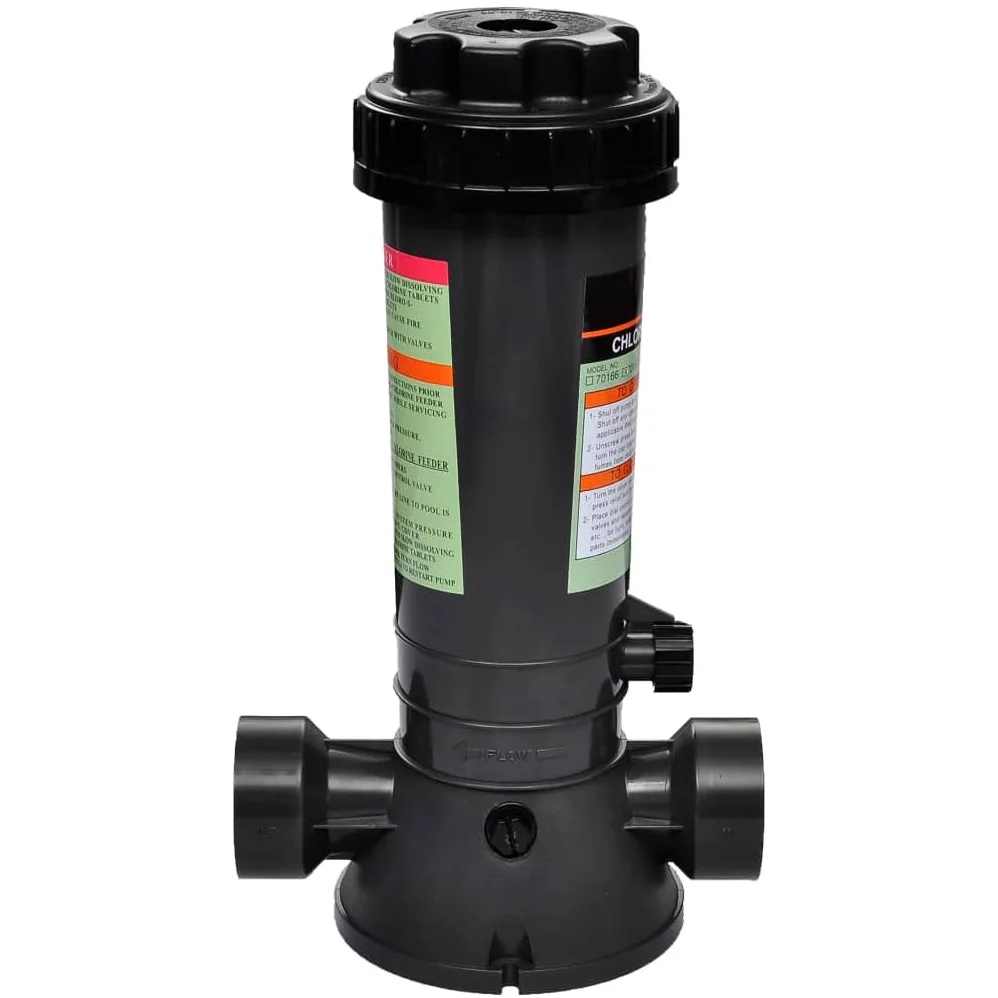 Automatyczny dozownik chloru do basenu, czarny z gwintem wewnętrznym 38,1 mm, pojemność 95 m³, łatwa regulacja chloru, nadaje się do pielęgnacji basenu, dezynfekcji wody i czyszczenia basenu