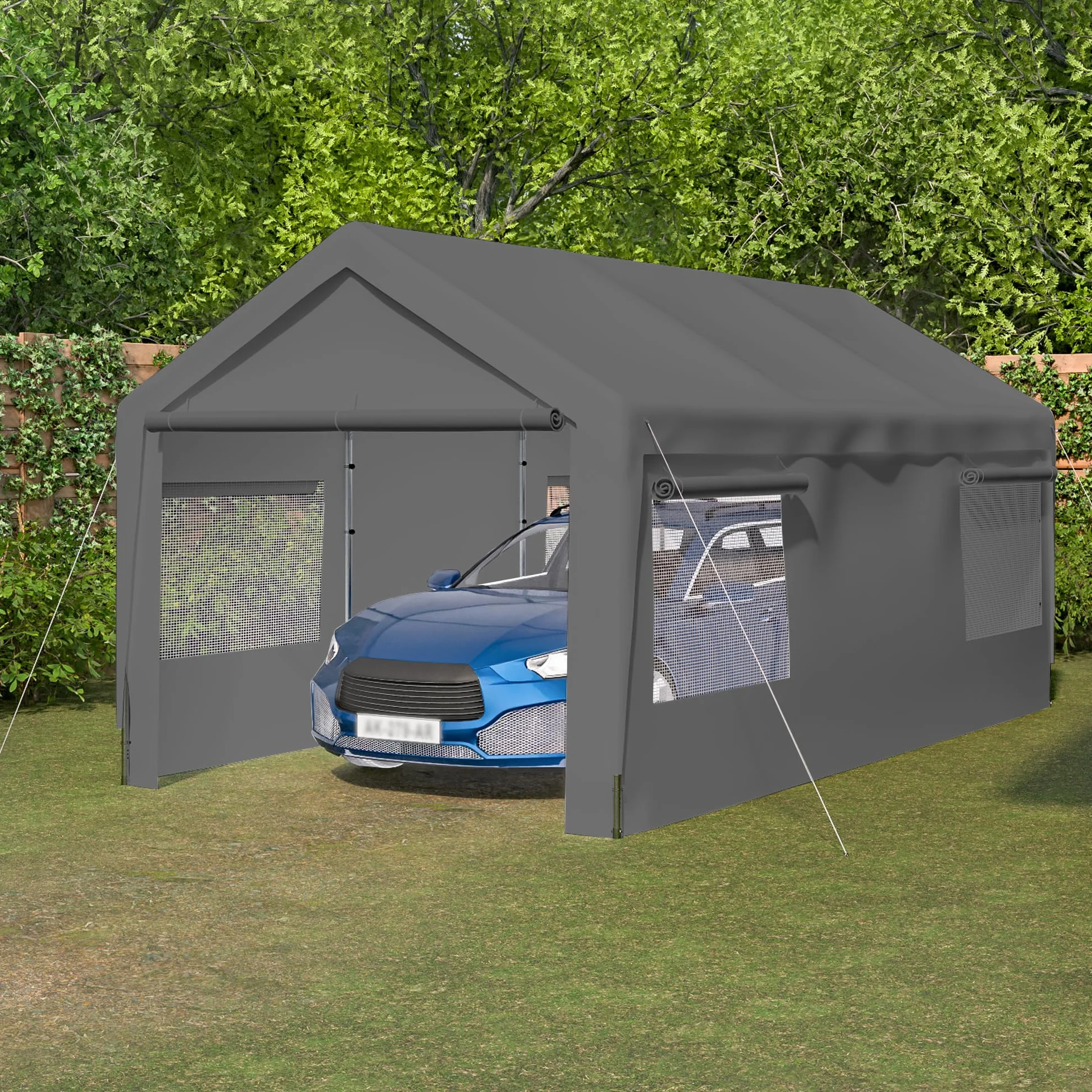 Garaż namiotowy 3 x 6 m wiata samochodowa wodoodporna plandeka ochrona UV szary