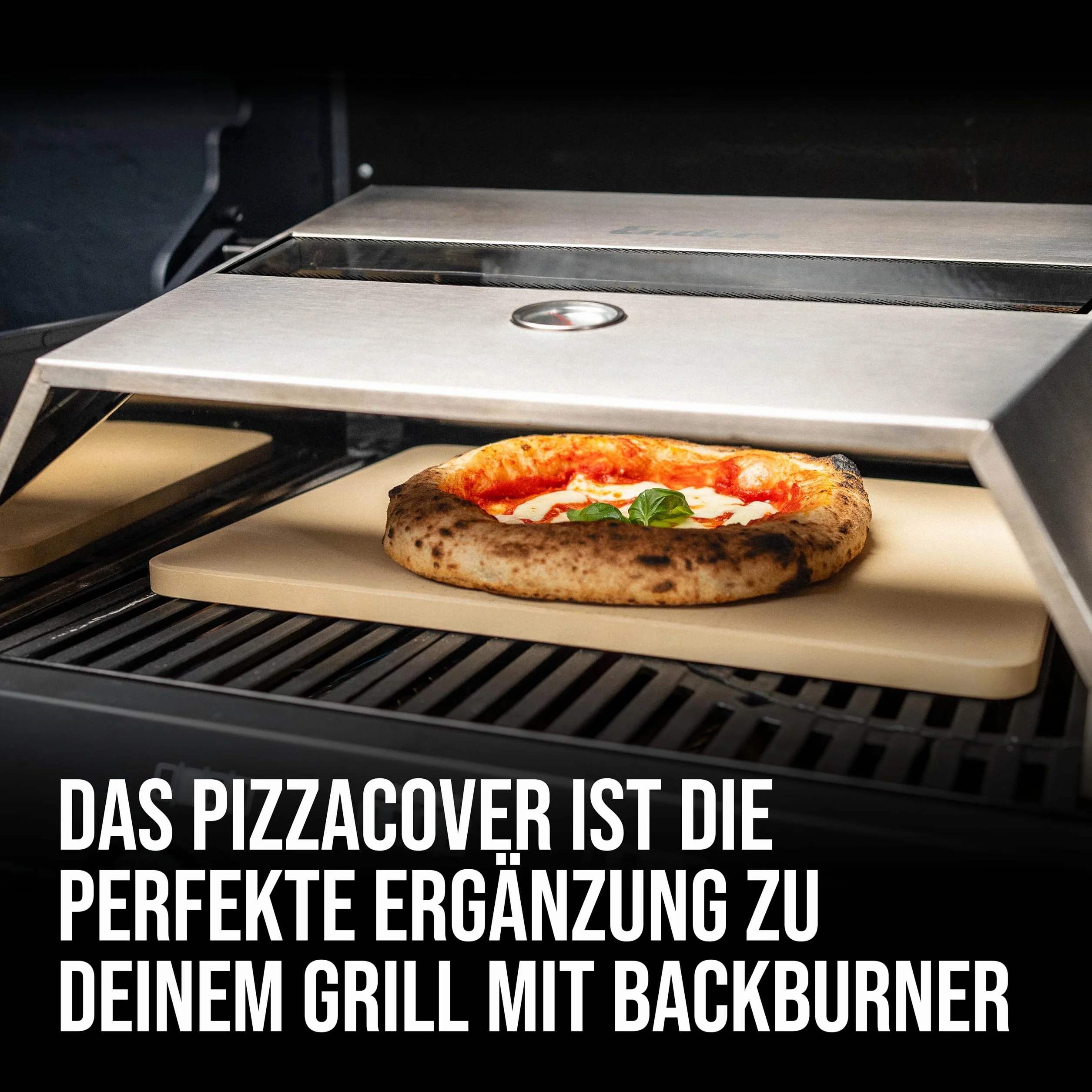 Enders Osłona do pizzy Turbo do grilla gazowego z palnikiem tylnym, kamień do pizzy 38 cm x 30 cm, termometr