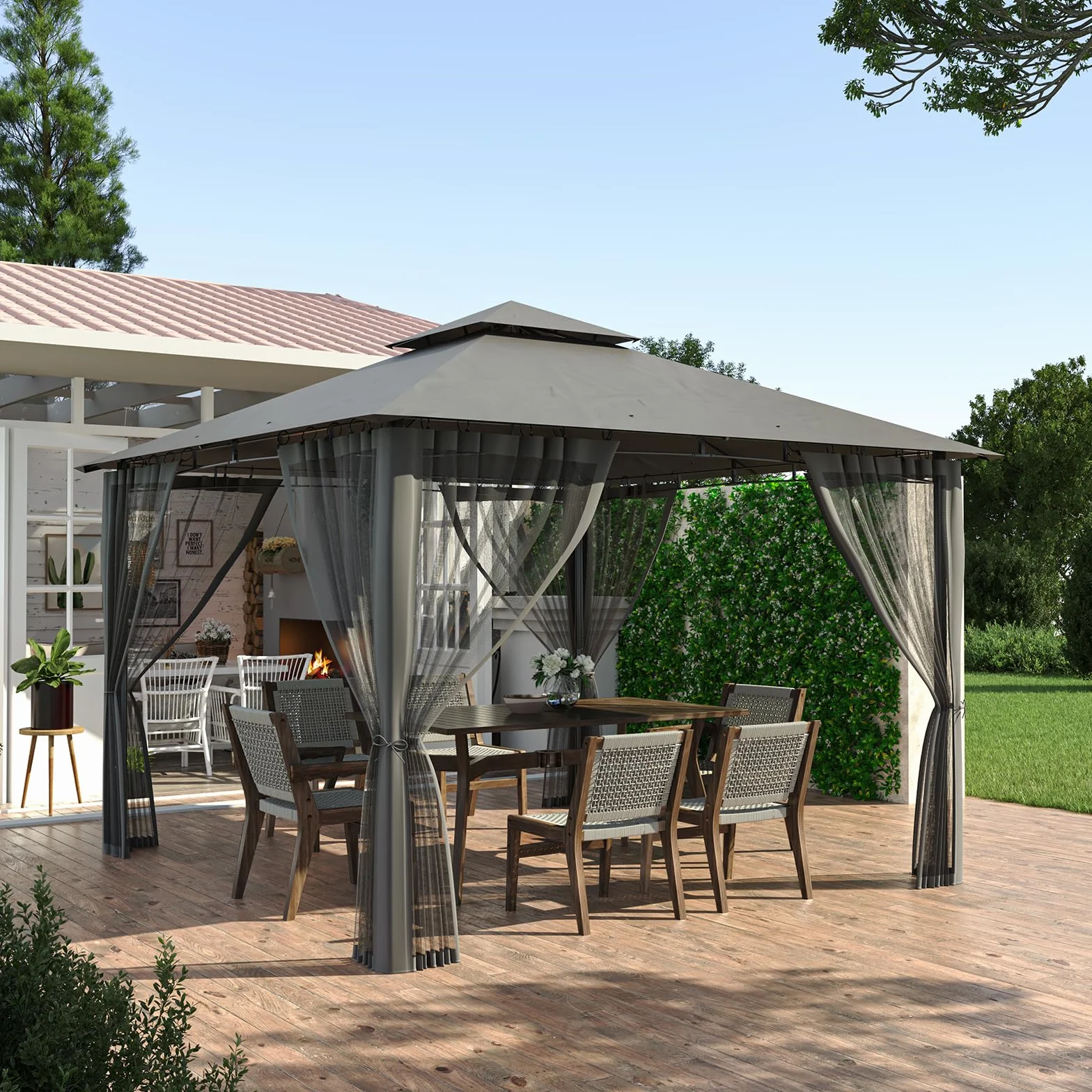 Amopatio Pawilon ogrodowy 2,8 x 2,8 m wodoszczelny podwójny dach z moskitierą Deluxe Patio Gazebo namiot imprezowy altana ogrodowa