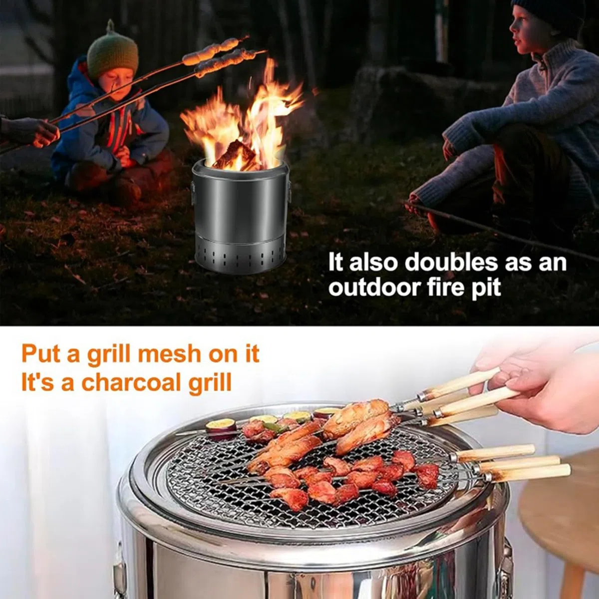 Przenośny grill bezdymny, grill kebabowy ze stali nierdzewnej z 28 szpikulcami i rusztem do gotowania