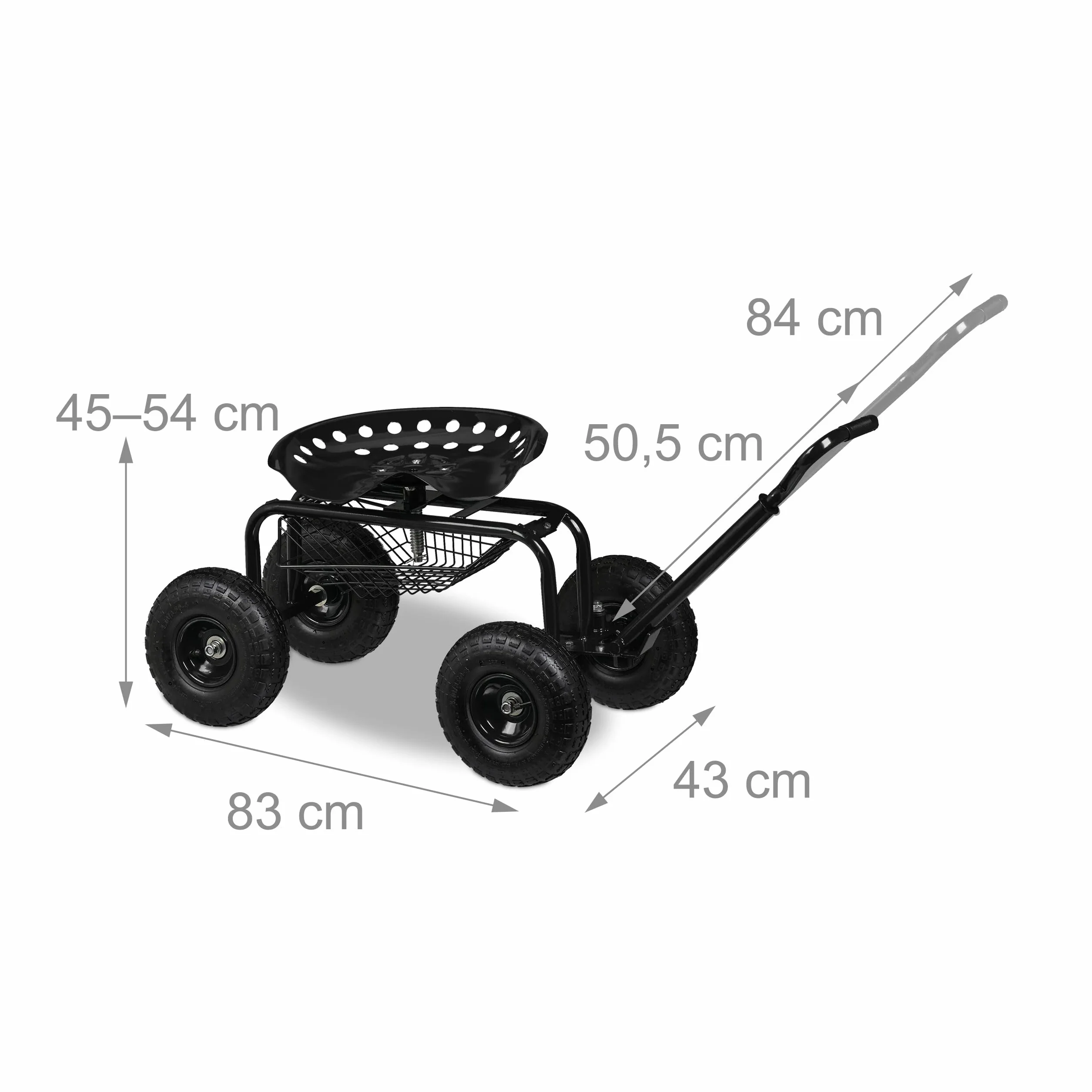Relaxdays Siedzisko ogrodowe z regulacją wysokości 150 kg 4 koła stal czarne
