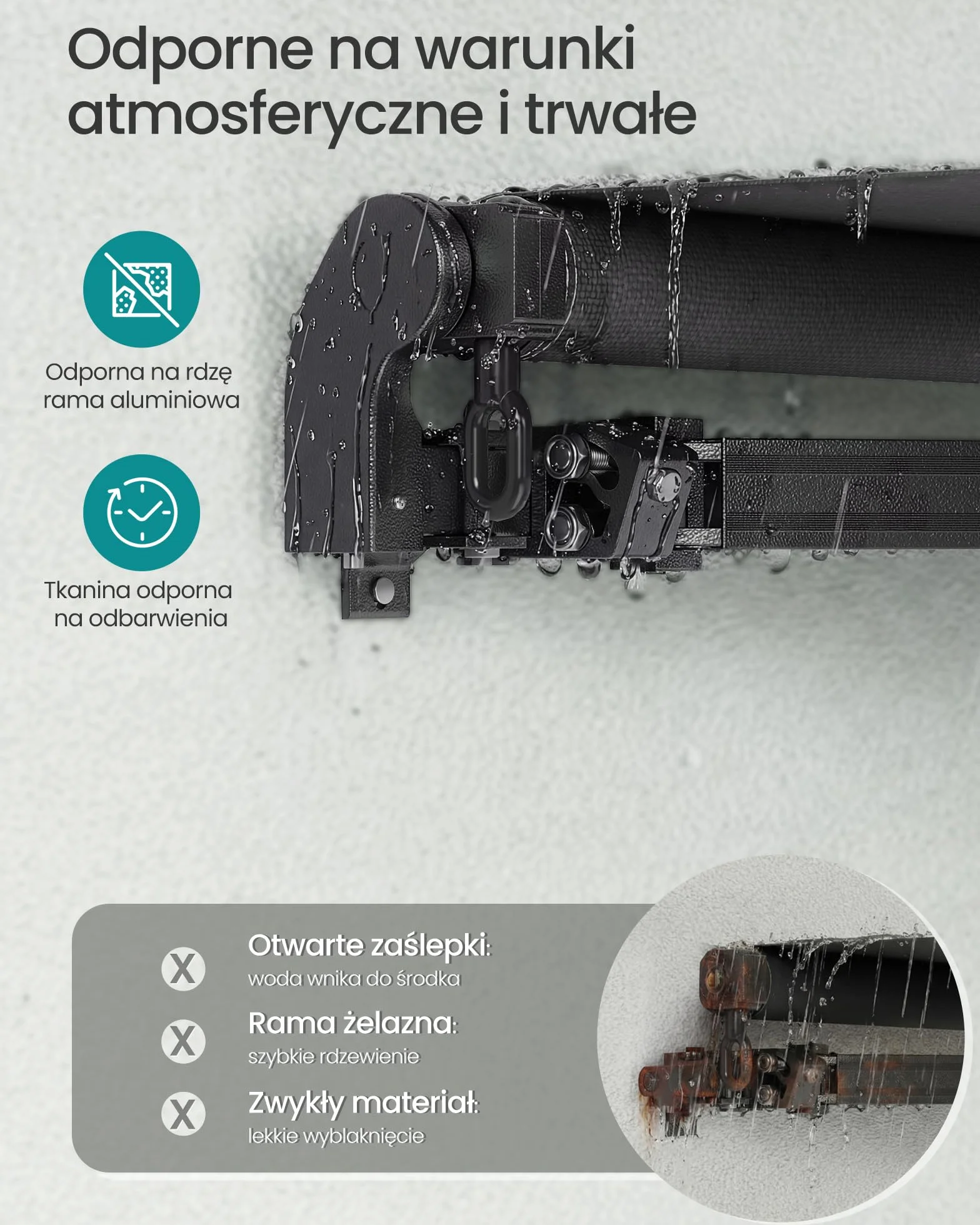 SONGMICS Markiza przegubowa, markiza z korbą ręczną, ochrona przed słońcem, UPF 50+, stop aluminium, regulowana, 300 x 250 cm, szara GSA306GZ01
