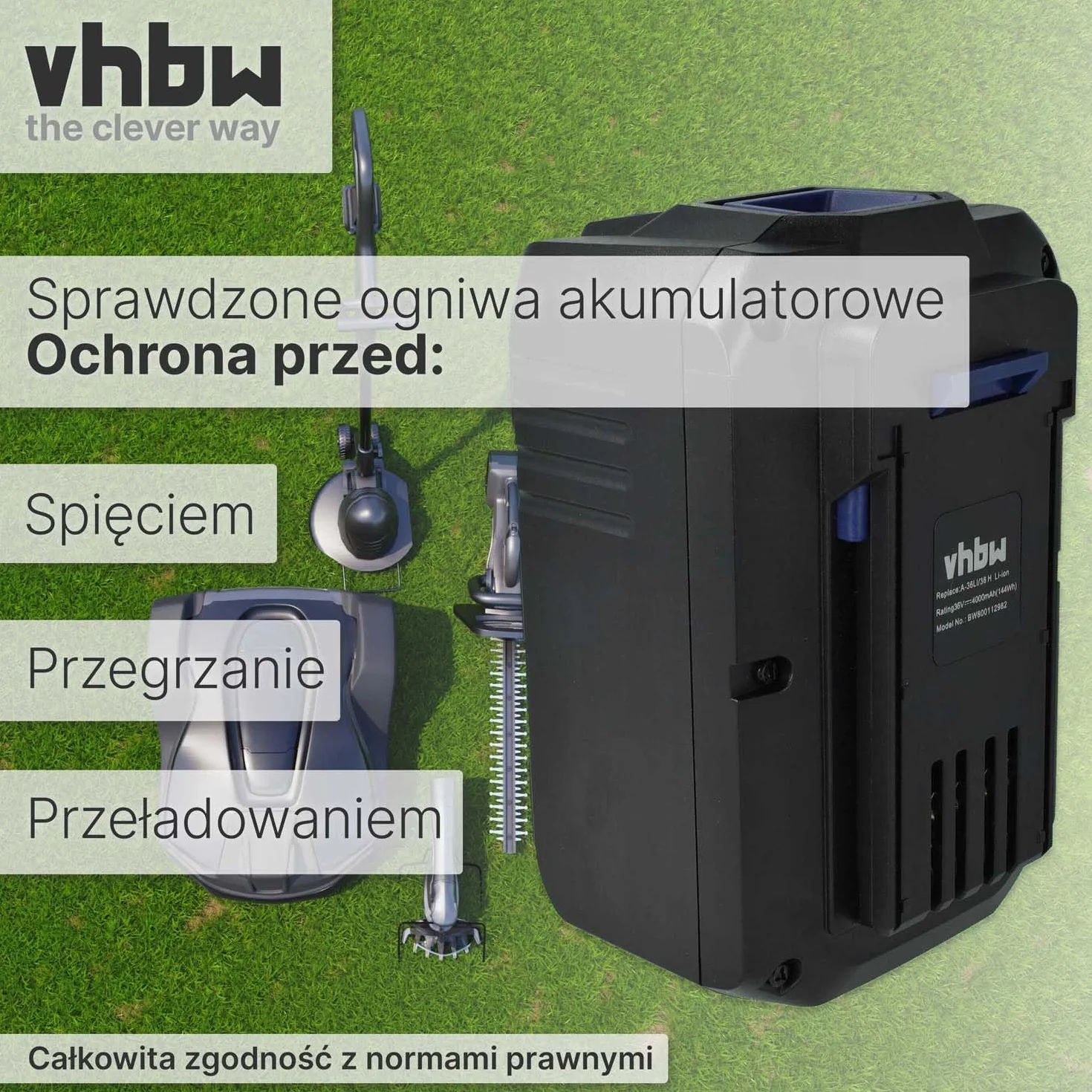 vhbw Zamiennik akumulatora do Lux Tools 1787233, 36LB2600 do kosiarek (4000 mAh 36 V litowo-jonowy)