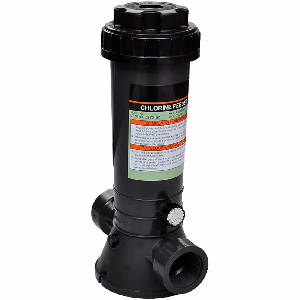 Automatyczny dozownik chloru do basenu, czarny z gwintem wewnętrznym 38,1 mm, pojemność 95 m³, łatwa regulacja chloru, nadaje się do pielęgnacji basenu, dezynfekcji wody i czyszczenia basenu