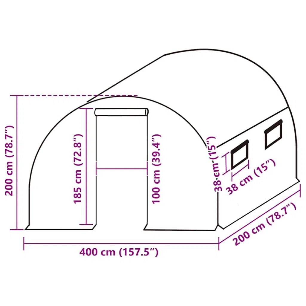 Zapasowa osłona do szklarni, zielona, z polietylenu, z 4 oknami i drzwiami, 400 x 200 x 200 cm, 140 g/m², odporna na warunki atmosferyczne, do pielęgnacji roślin, prac ogrodowych i na balkon