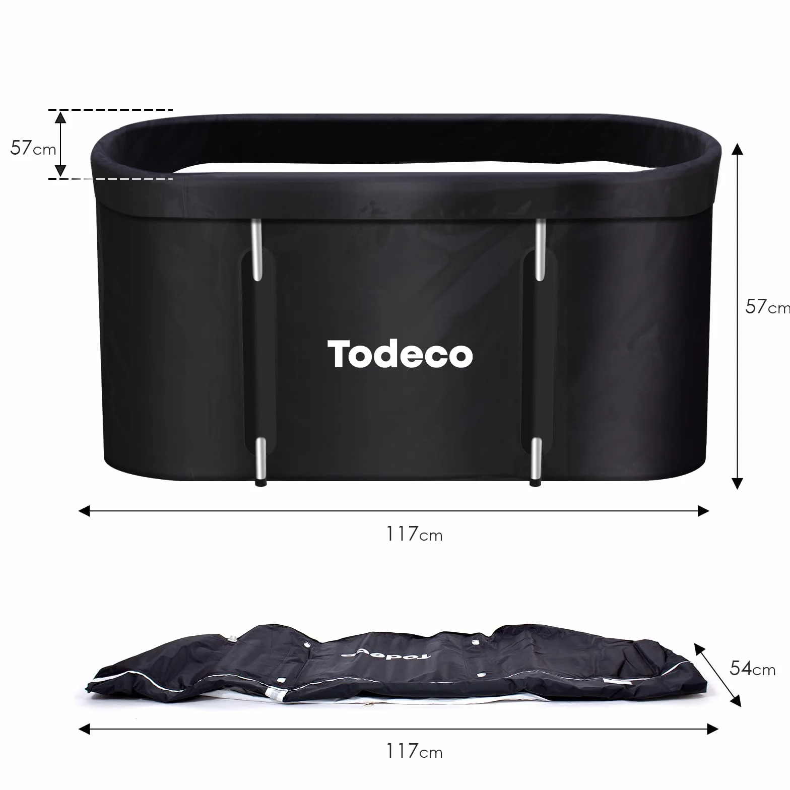 Todeco Składana wanna, przenośna wanna dla dorosłych z metalową ramą, 120 x 55 x 50 cm, duża rodzinna wanna do SPA, mobilna wanna spa do prysznica, gorącej kąpieli, czarna
