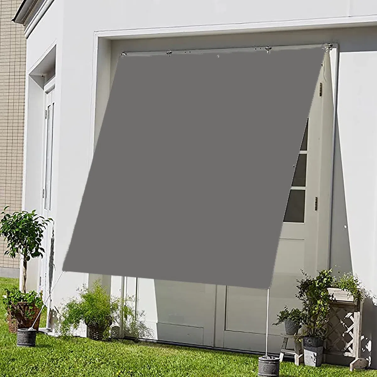 Wytrzymały żagiel przeciwsłoneczny 3 x 6 m, 95% ochrony przed promieniowaniem UV, HDPE, do użytku na zewnątrz, z 4 linami, na patio, do ogrodu, pergoli, podwórka, ciemnoszara osłona żagla