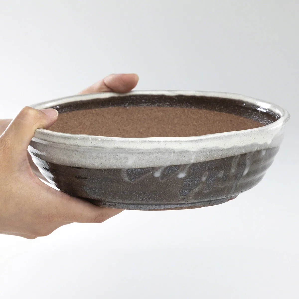 Wazakura Shigaraki Series Stripe Glazurowana ceramiczna doniczka bonsai z drenażem, 21 cm, wyprodukowana w Japonii, ręcznie robiony ogrodowy pojemnik treningowy, japońska doniczka na kwiaty, miska na