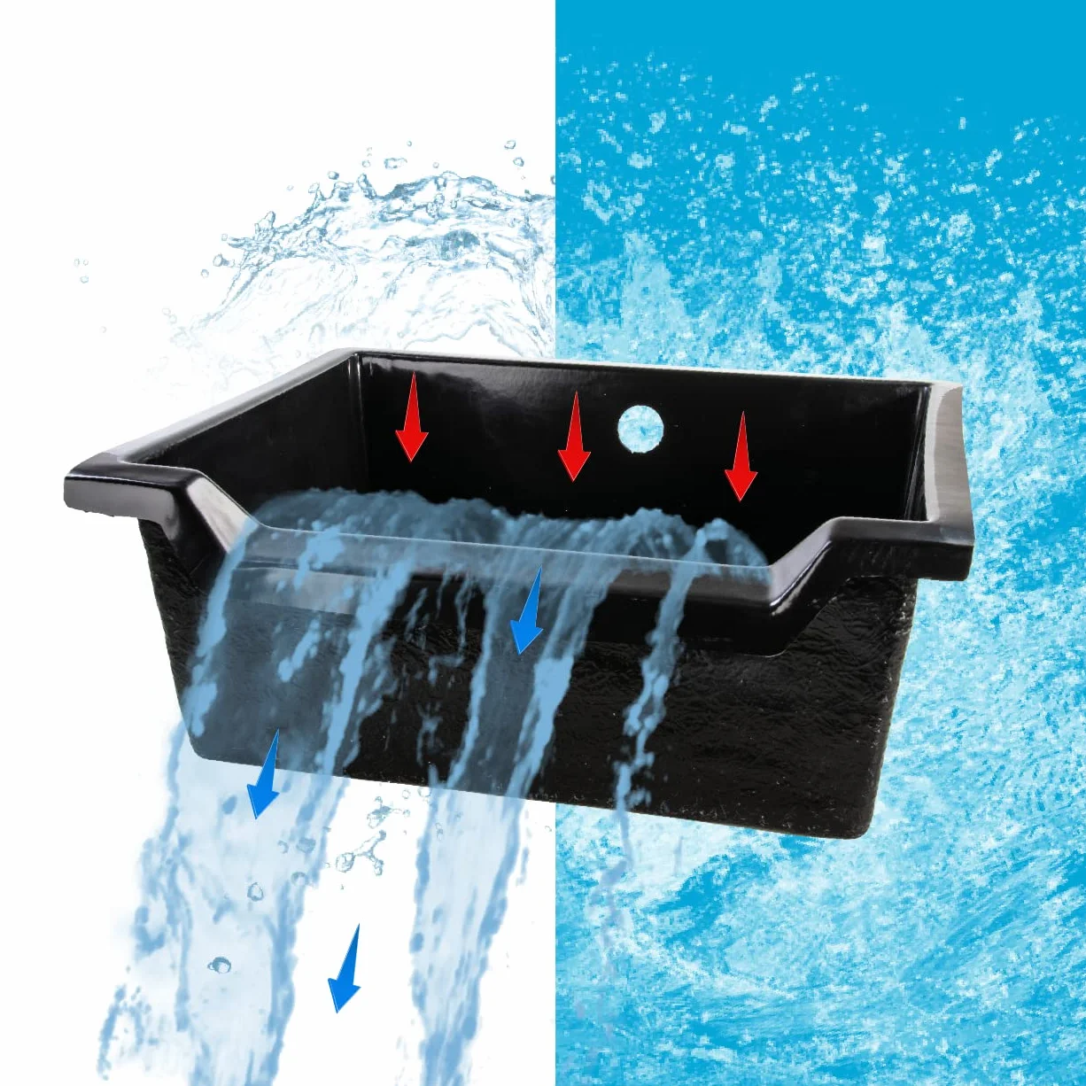AquaForte Fastfall 72 wodospad, 72 x 62 x 28 cm, poliester o grubości 3 mm, ze specjalnym adapterem do węża 20/25/32/38 mm, zakres przepływu 1300 – 9000 l/h, łatwy montaż
