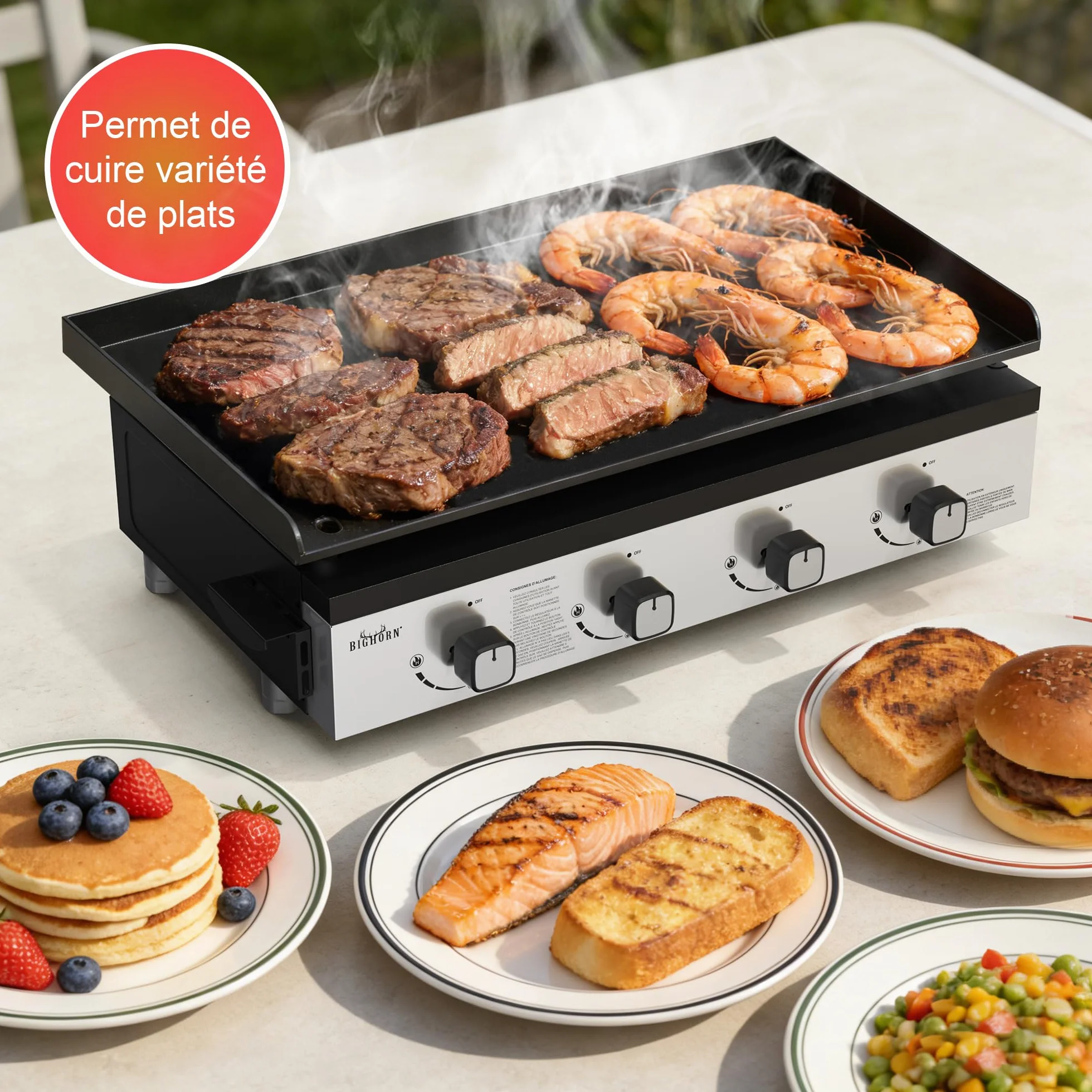BIGHORN Plancha Grill – grill gazowy, tablet, przenośny, 4 palniki