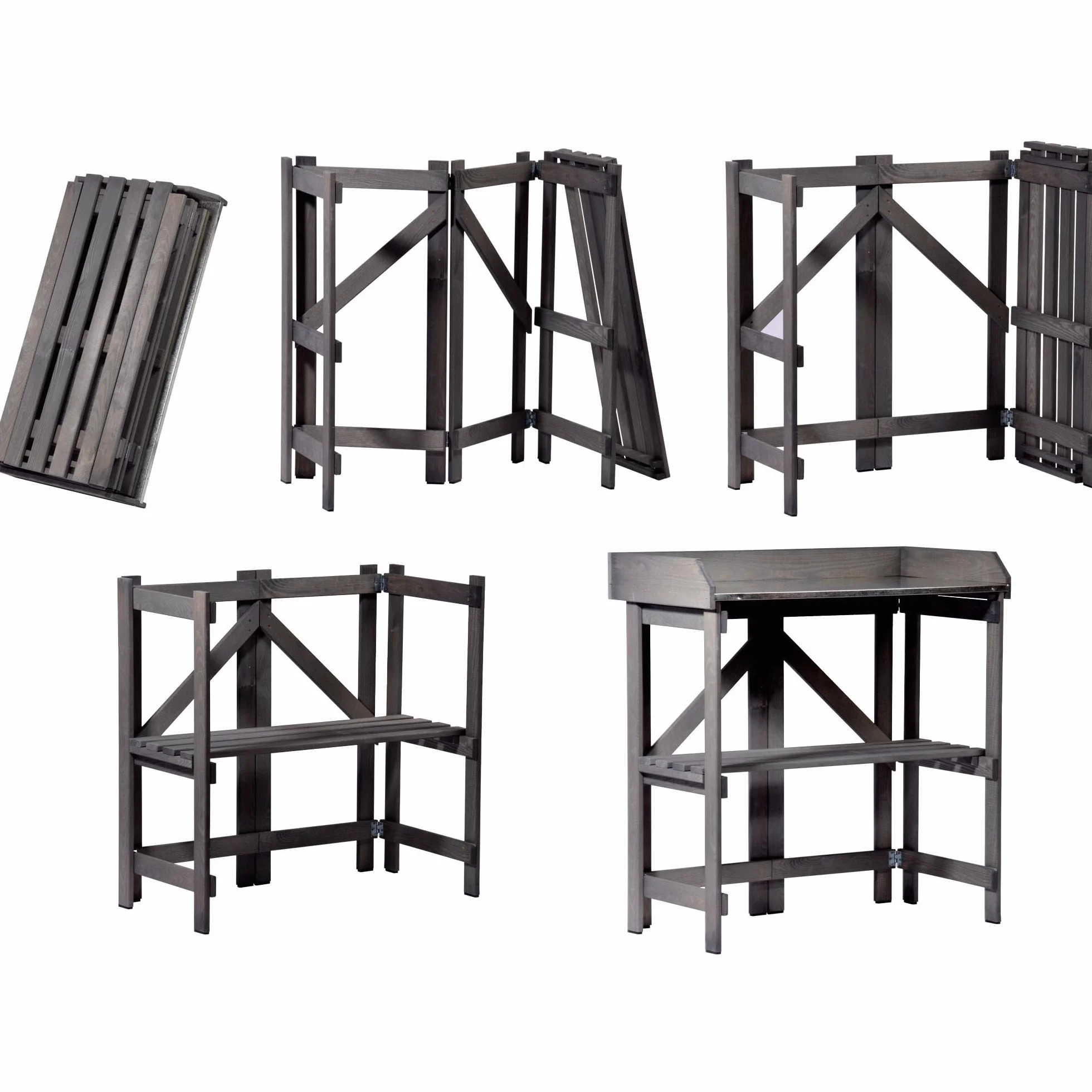 dobar® Składany stół ogrodniczy z litego drewna z płytą cynkową 85 x 44 x 89 cm antracytowy