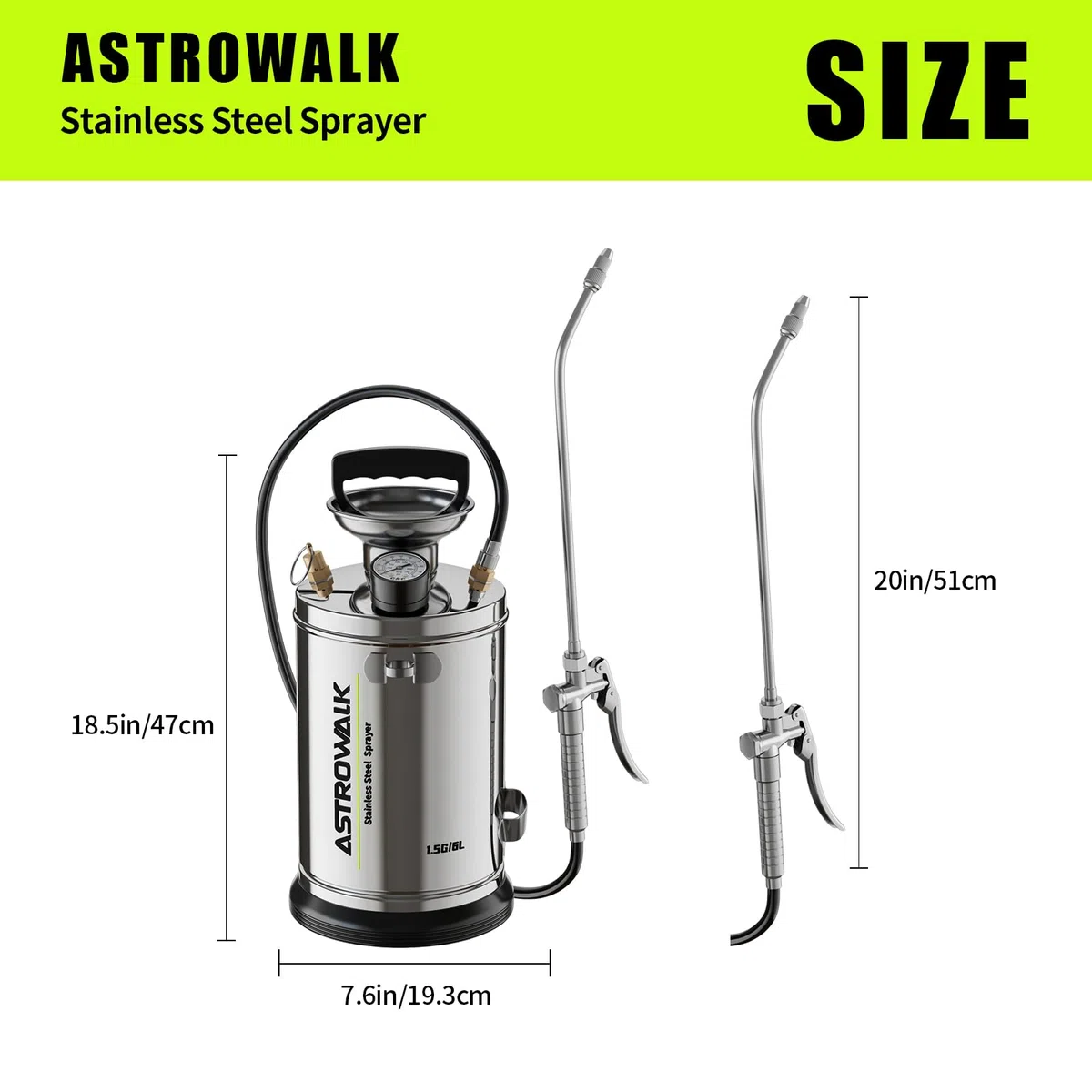 Opryskiwacz ze stali nierdzewnej 1,5 l, pompa rozpuszczalnikowa z stalową różdżką 50 cm, wzmocniony wąż 1,5 l, Viton O-ring do dezynfekcji, betonu i trawnika, w tym rękawice robocze nitrylowe