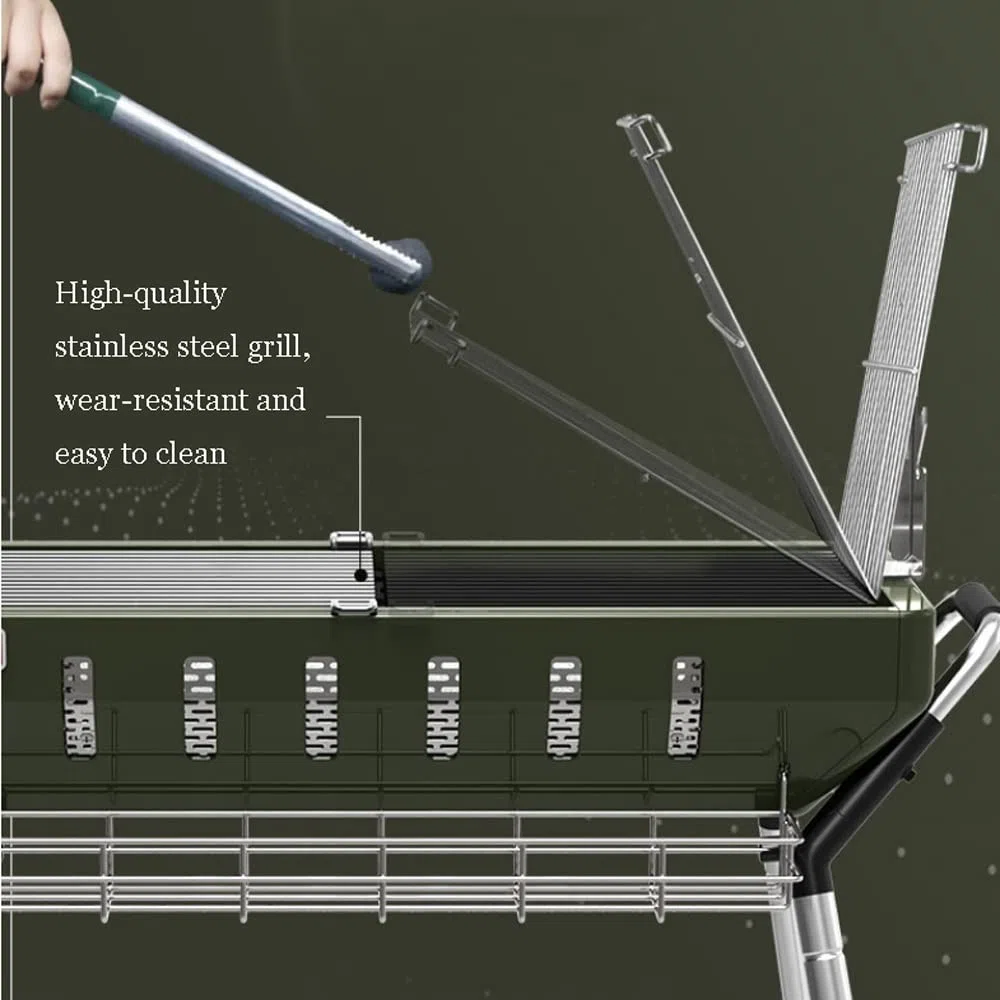 Grill węglowy Przenośny grill ze stali nierdzewnej Grill wędzarniczy na kemping Patio przydomowy ogród