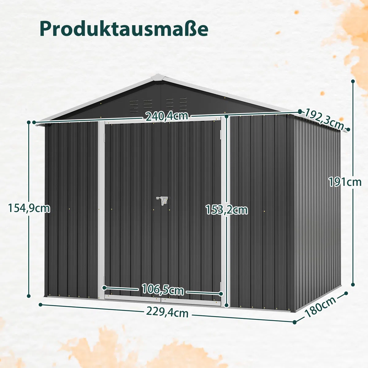 Metalowy domek ogrodowy, 300 x 252 x 191 cm, metalowy domek na narzędzia XXXL, szopa na narzędzia z dachem dwuspadowym, zamykane drzwi przesuwne, wzmocniona rama stalowa (C)