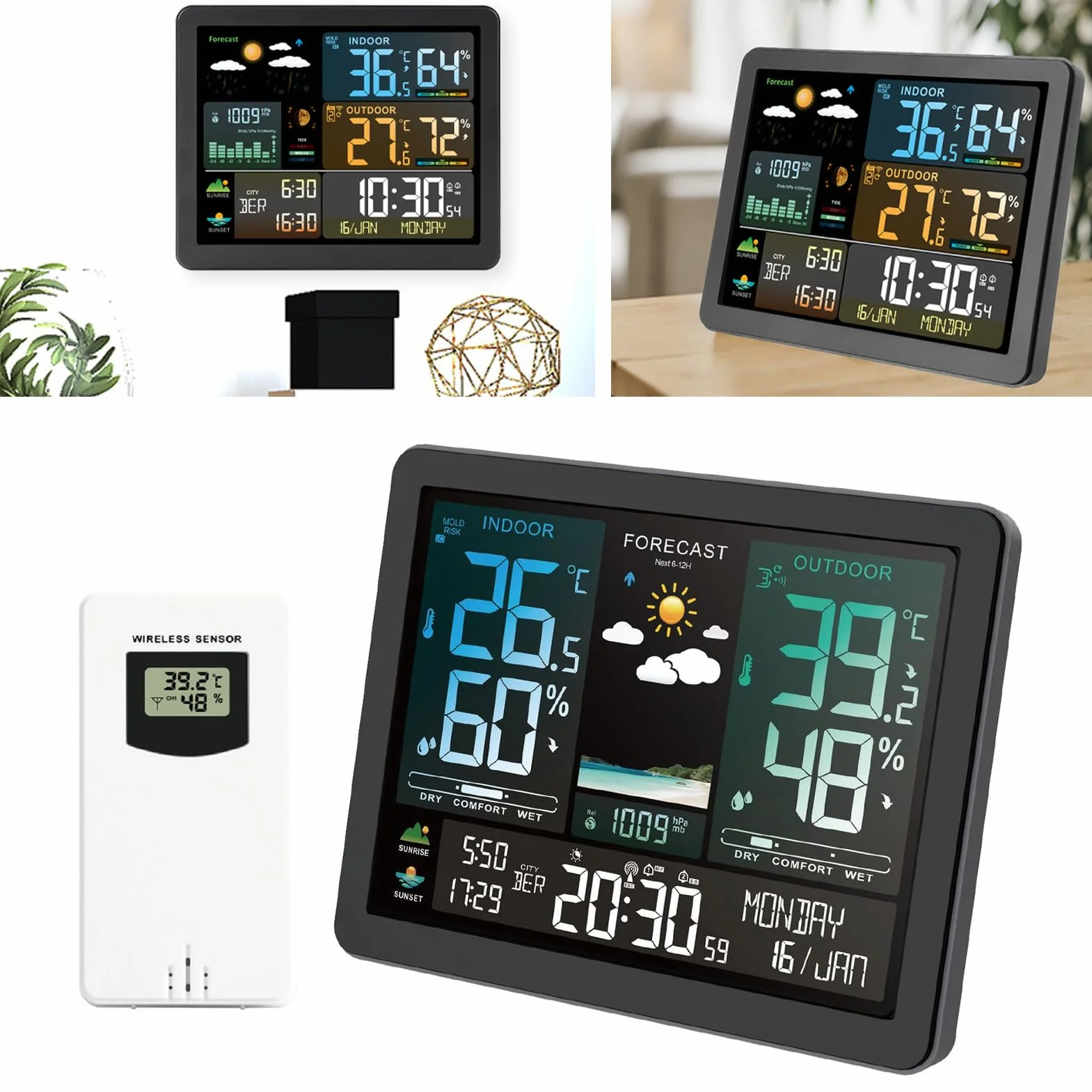 Bezprzewodowa stacja pogodowa Kolor Dift Digital indoor zewnętrzny wilgotność temperatury na zewnątrz Monitor Faza Księżyca Prognoza pogody Cukier alarmowy dla domowego biura