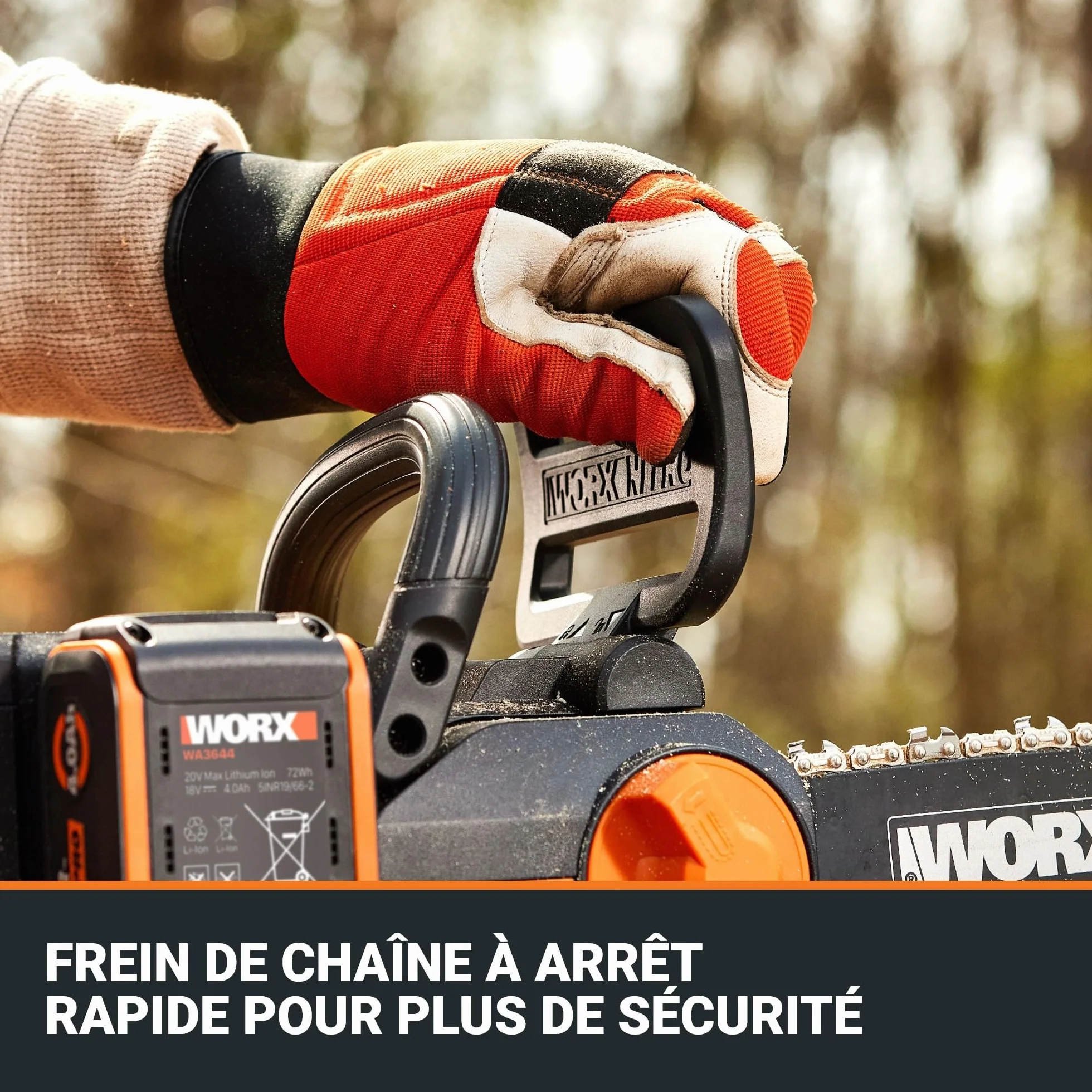 WORX WG350E Nitro profesjonalna akumulatorowa piła łańcuchowa 20 V – wydajna piła do drewna – długość cięcia 10 m/s – 30 cm – kompaktowa i bezpieczna – automatyczne smarowanie – łatwe napinanie