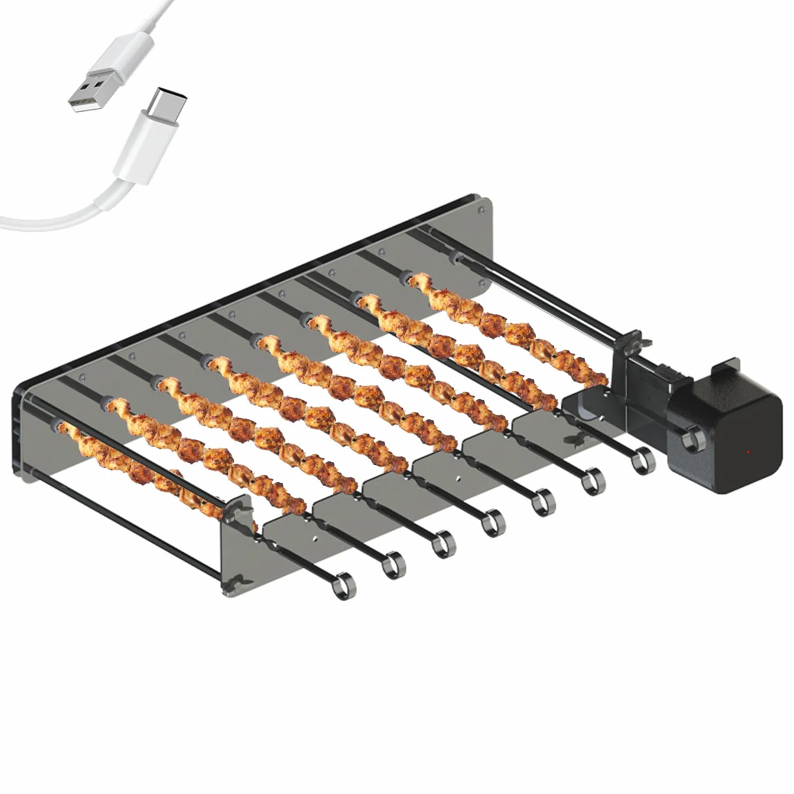 Elektryczny szpikulec obrotowy ze stali nierdzewnej 10 sztuk, automatyczny obrót 360° grill USB