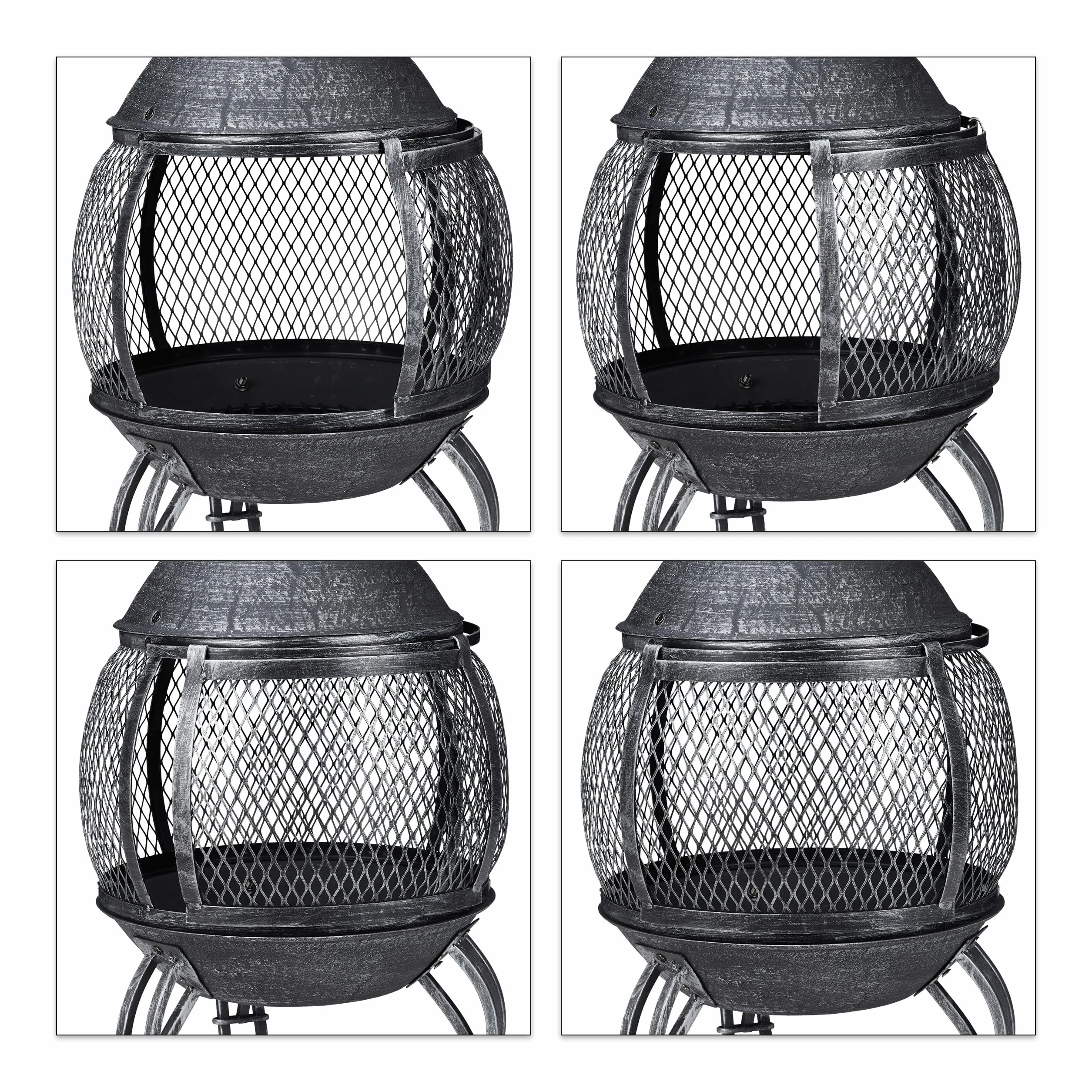 Relaxdays Chiminea, ogrzewanie tarasowe, poker, ruch, osłona przed iskrami, patio, taras, antyczny wygląd, palenisko, wysokość 89 cm, szary