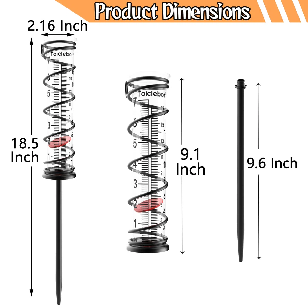 18 cm szklany spiralny miernik deszczu, miernik deszczu na zewnątrz, duża pojemność, metalowa rama, wskaźnik deszczu, kalibracja, przejrzysta, łatwa do odczytania, pomiar wody w ogrodzie,