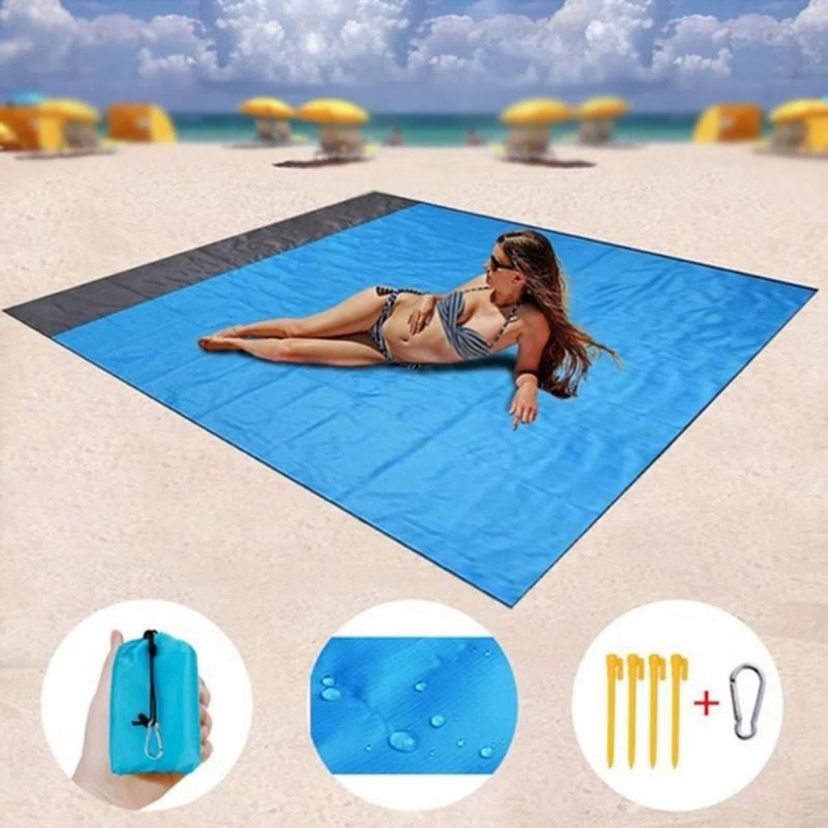 Wodoodporna mata plażowa – koc bez piasku na kemping do aktywności na świeżym powietrzu i do użytku w namiocie – przenośna składana idealna na pikniki plażowe i podróż