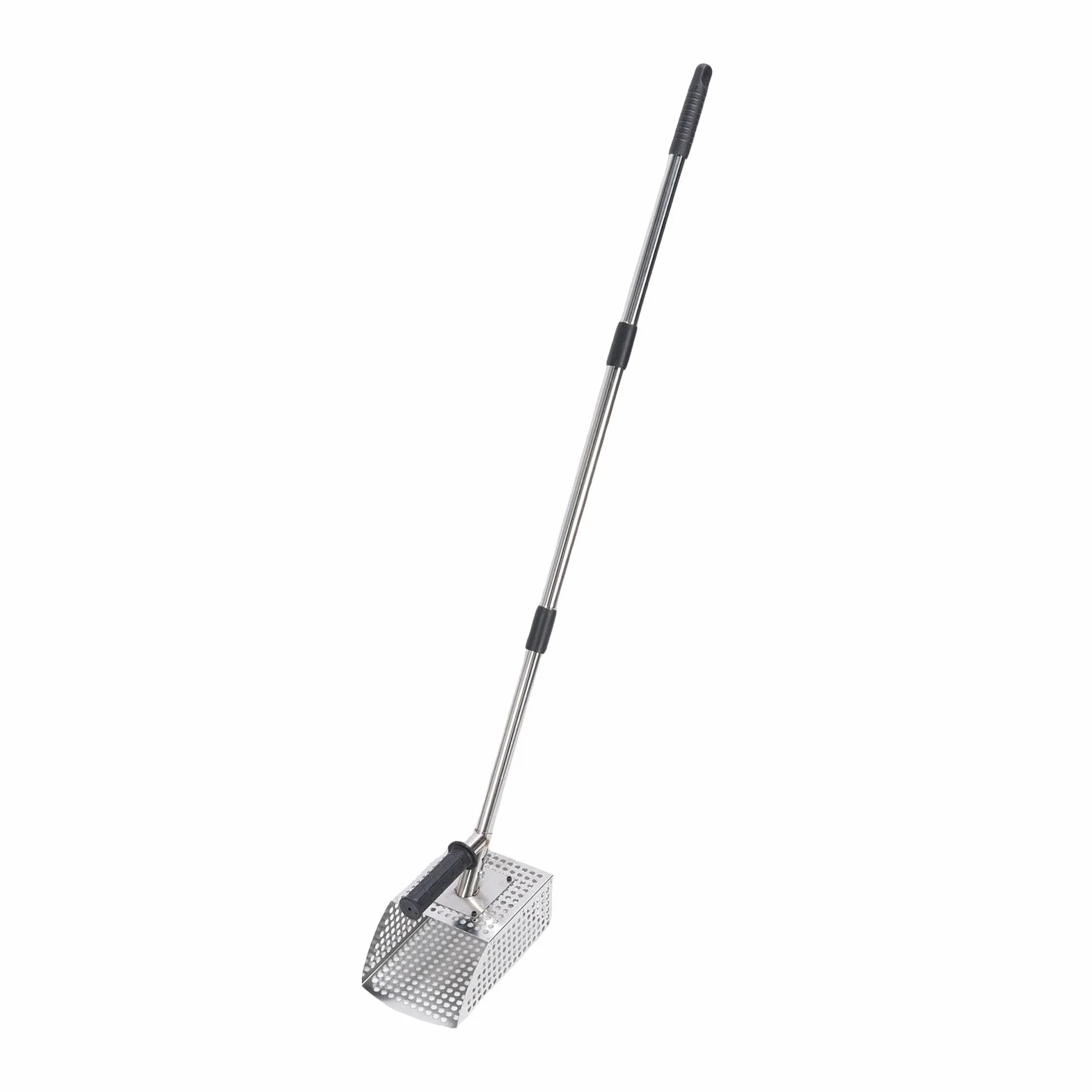 Łyżka do wykrywacza metali Wytrzymała stal nierdzewna Konstrukcja 2 w 1 Długi, zdejmowany, antypoślizgowy, gumowy uchwyt Wydajna łopata do przesiewania do poszukiwania skarbów na