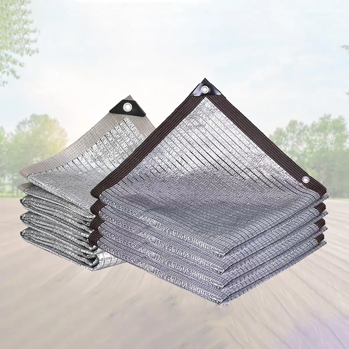 Wytrzymała odblaskowa tkanina przeciwsłoneczna, blokująca promieniowanie UV, aluminiowa tkanina do szklarni, patio i trawnika, trwała, z przelotkami, ochrona przed ciepłem i pielęgnacji roślin