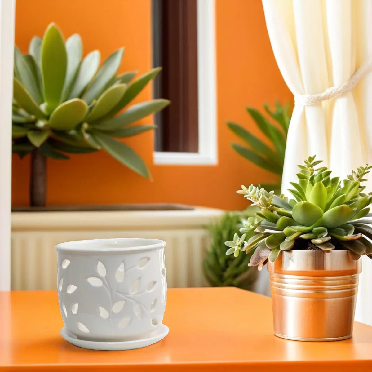 Biały Ceramiczny Doniczka z Otworami Doniczka Do Orchidei i Roślin Doniczkowych z Drenażem Do Wnętrz i Ogrodu Wspiera Zdrowy Wzrost Korzeni i Łatwą Pielęgnację