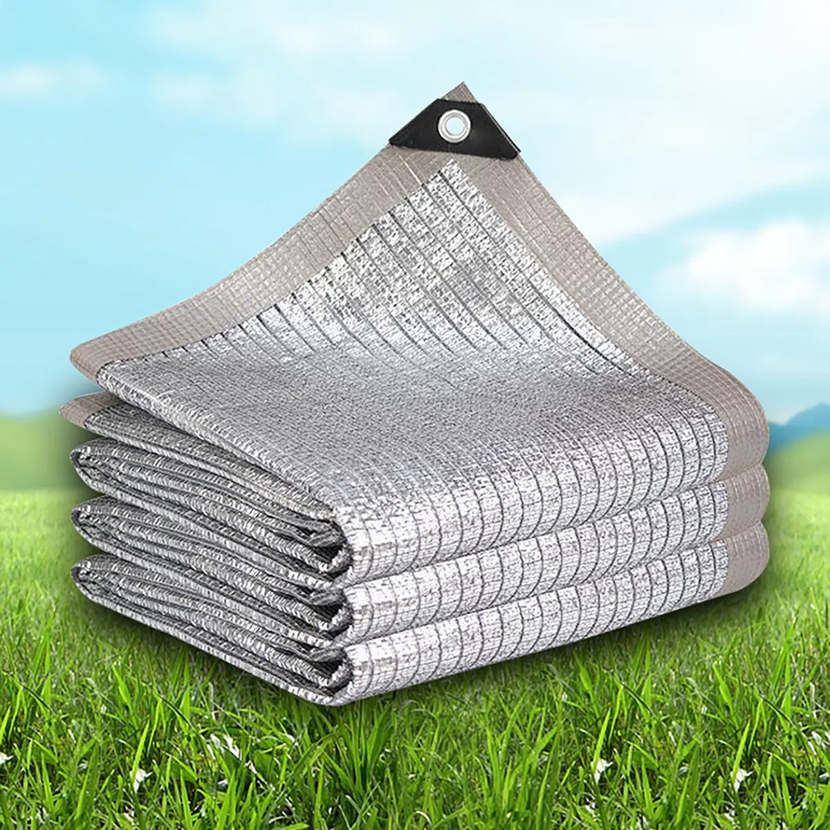 Wytrzymała odblaskowa tkanina przeciwsłoneczna, blokująca promieniowanie UV, aluminiowa tkanina do szklarni, patio i trawnika, trwała, z przelotkami, ochrona przed ciepłem i pielęgnacji roślin