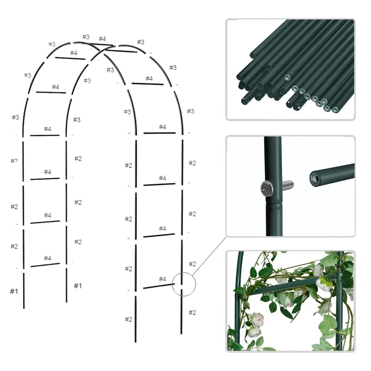 Ogrodowy metalowy łuk kratowy do roślin pnących, wysoki stojak na pnącza i warzywa (300 W x 220 cm) - dekoracja zewnętrzna