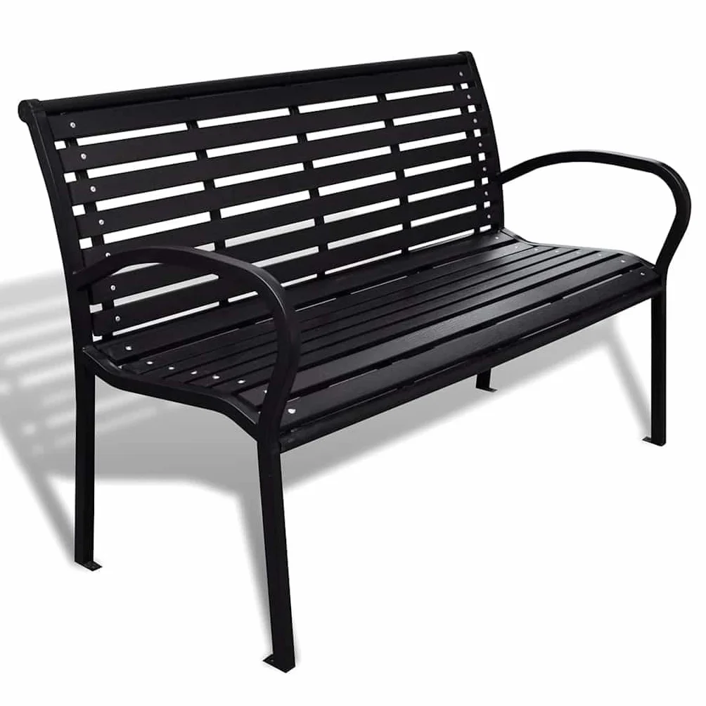 vidaXL Ławka ogrodowa, 125 cm, stal i WPC, czarna