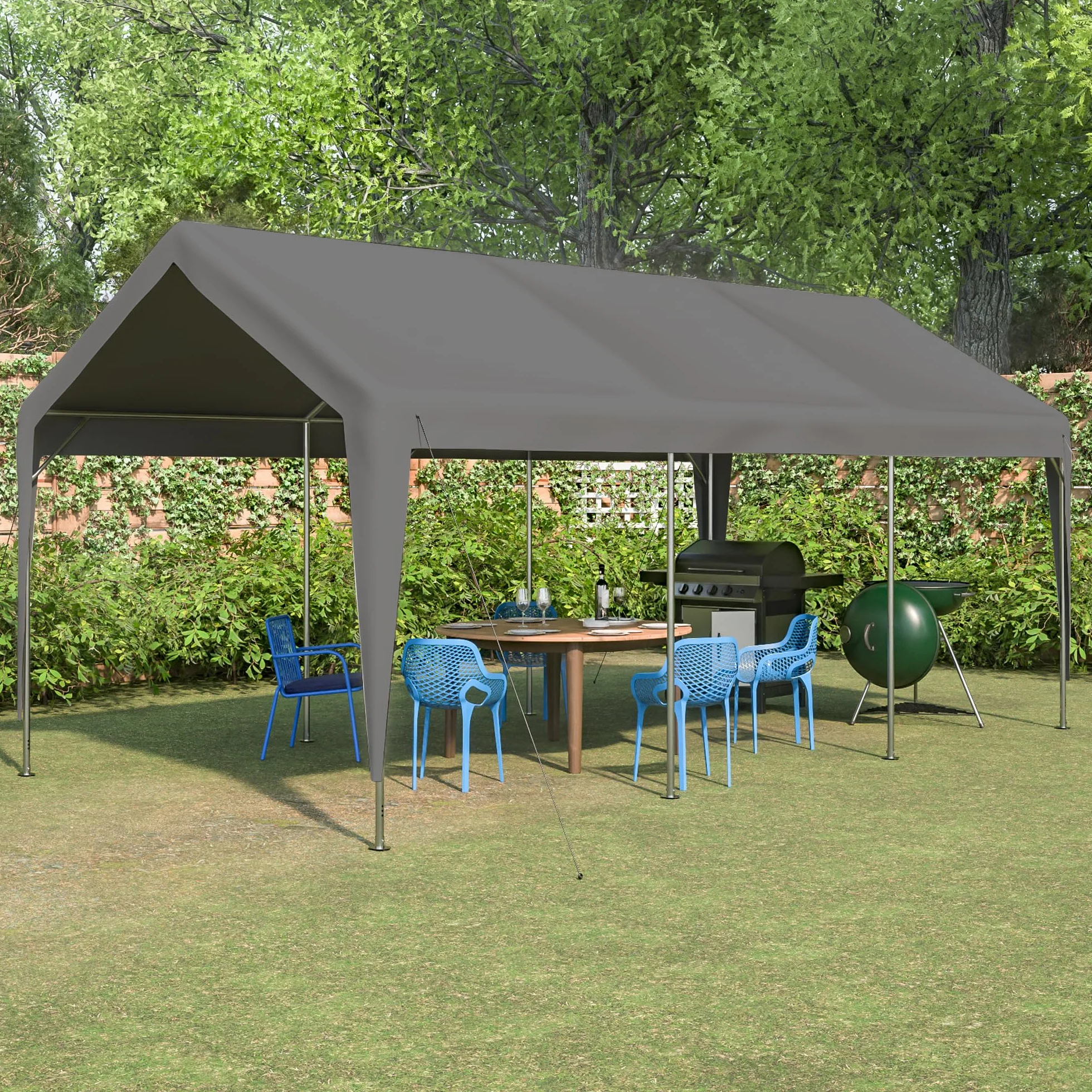 Garaż namiotowy 3 x 6 m wiata samochodowa wodoodporna plandeka ochrona UV szary