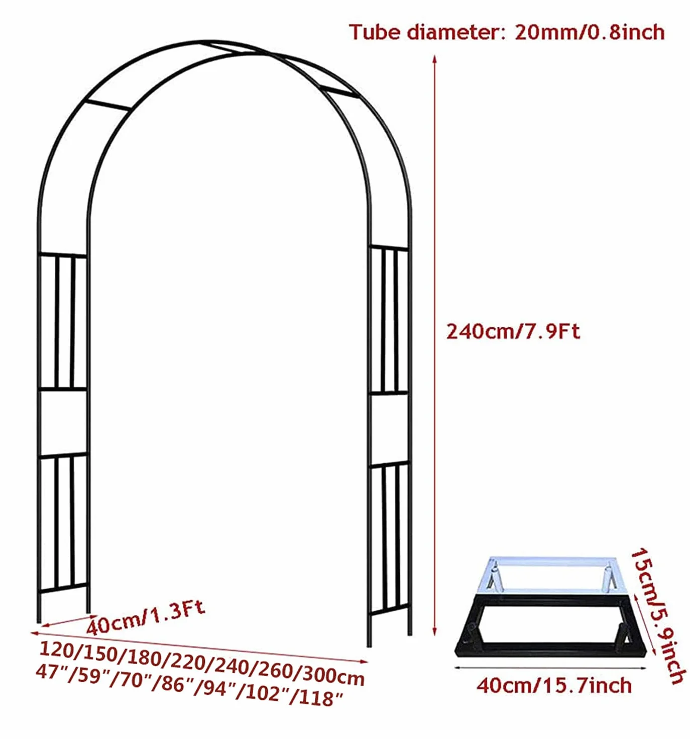 Metalowy łuk ogrodowy, wytrzymała pergola, wszystkie rodzaje roślin pnących, zewnętrzny dekoracja ślubna, czarny - 150 x 240 cm / 59 cali x 94 cali