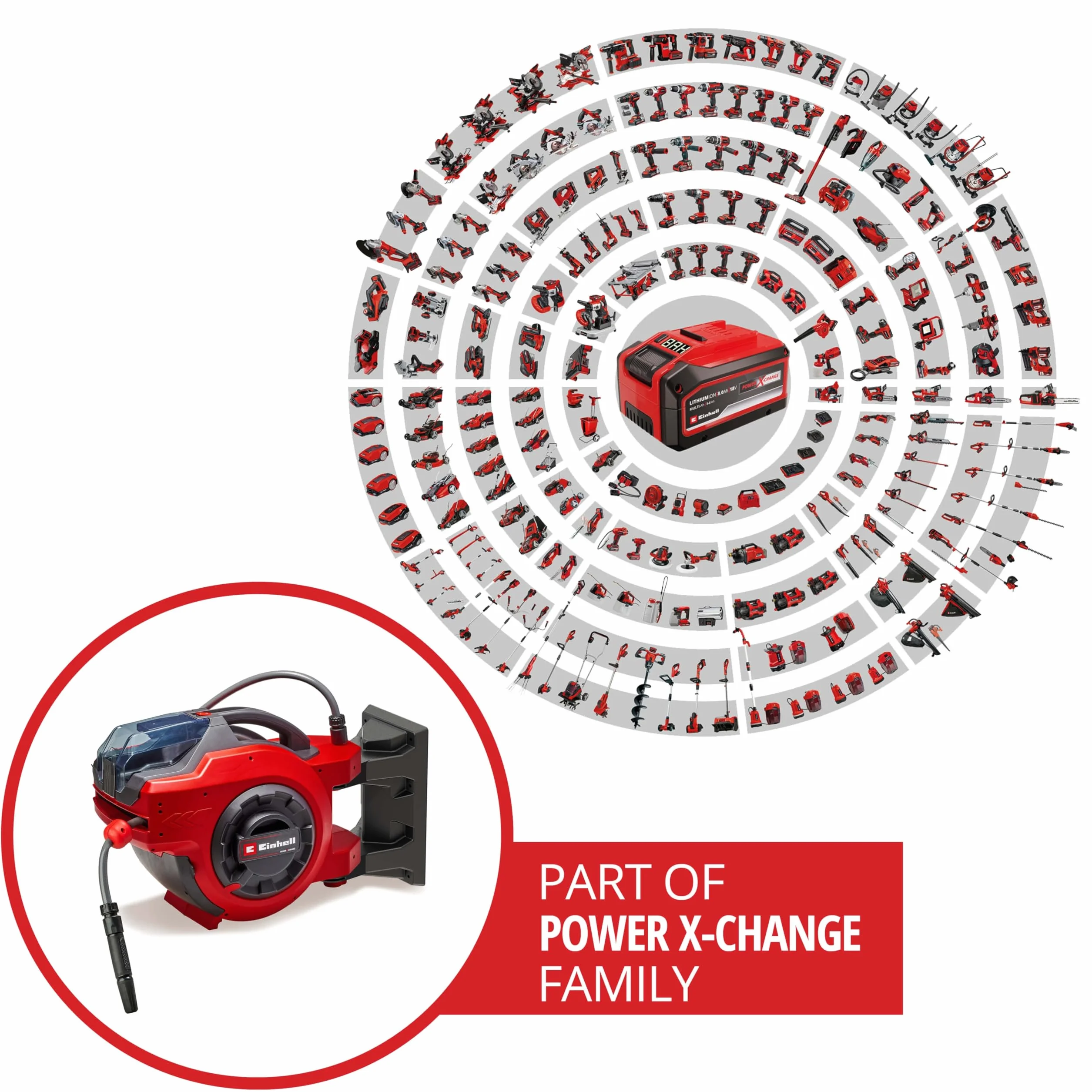Einhell Bęben na wąż akumulatorowy GE-HR 18/30 Li-Solo Power X-Change (18 V, automatyczne nawijanie węża, obracany do 180°, uchwyt ścienny, wąż ogrodowy i strzykawka 30 m, bez akumulatora)