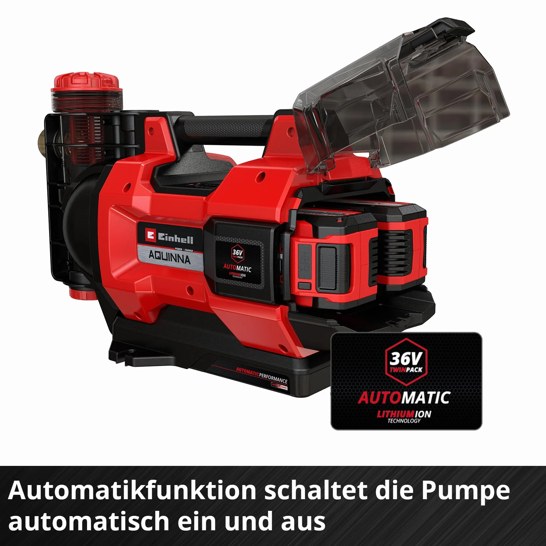 Einhell Automatyczne akumulatorowa pompa ogrodowa AQUINNA 36/38 F LED AUTOMATIC Power X-Change (36 V, maks. 3800 l/h, funkcja automatyczna, ECO/BOOST, filtr wstępny, bez akumulatora)
