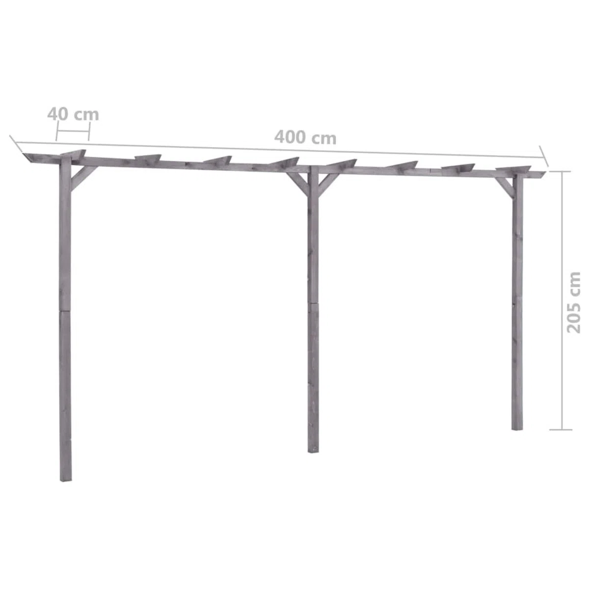 Pergola ogrodowa na zewnątrz, drewniana pergola na patio, szara altanka, 400 x 40 x 205 cm, sosna, idealna na podwórko, stylowa pergola do przestrzeni zewnętrznych