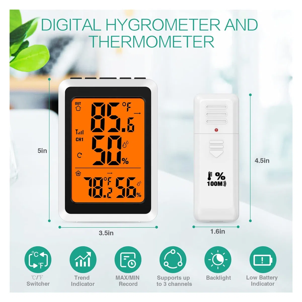 Termometry basenowe Termometr higrometr zewnętrzny dom Domowy cyfrowy cyfrowy termometr Monitor temperatury z czujnikami 3PCS do odkrytych i krytych basenów, spa, jacuzzi