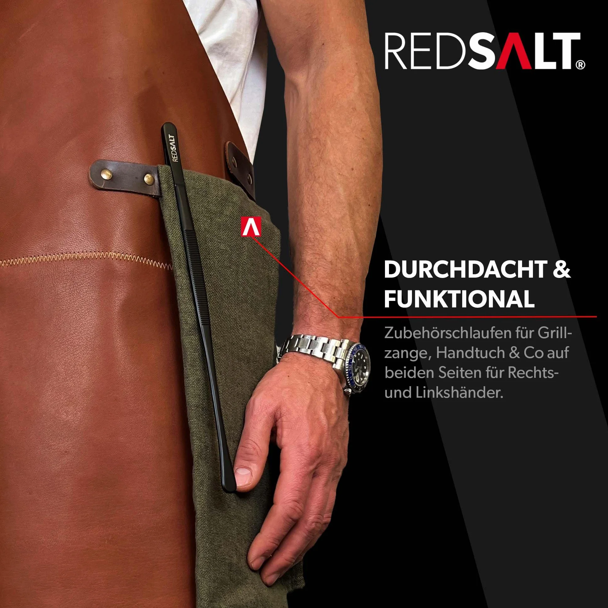 REDSALT® Fartuch skórzany klasy premium, 100% skóra bawola, 84 x 62 cm, profesjonalny fartuch do grillowania | fartuch roboczy do użytku na zewnątrz, do kuchni, gastronomii, baru, baristy; fartuch