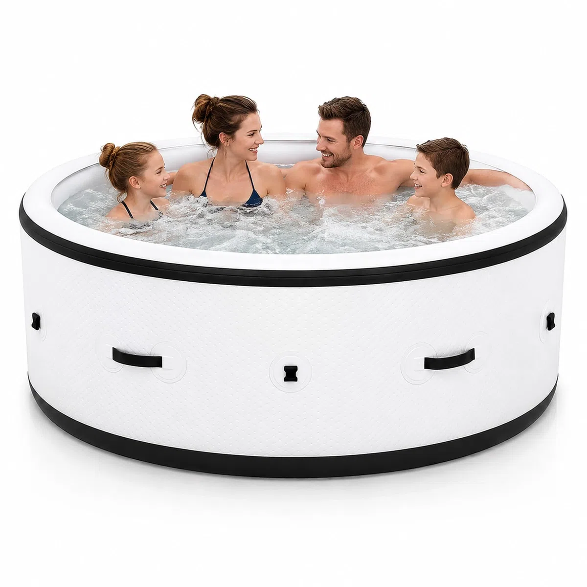 206 cm Balia Ogrodowa Dmuchana z Hydromasażem 4-6 Osób, Spa ze 150 Dyszami Masującymi, Szybkie Podgrzewanie 40°C, 6 Kolorów LED, Basen Wytrzymały i Odporny na Przebicia