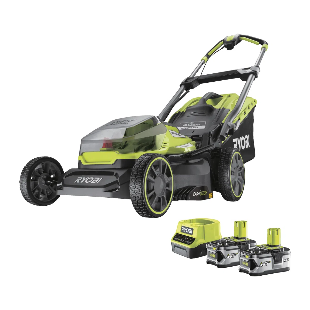 Ryobi Bezszczotkowa Kosiarka 18 V, ‎RY18LMX40A-240, Silnik Bezszczotkowy, Szerokość Koszenia 40 cm, Regulacja Wysokości Koszenia, min. 25 mm, maks. 70 mm, Funkcja Mulczowania, Teleskopowa Rękojeść