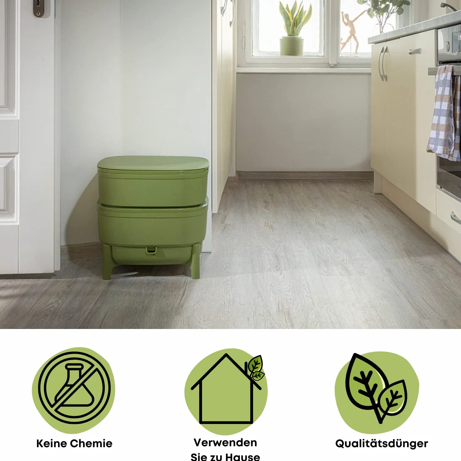 Vermicompost 30L zielony wiadro z recyklingu do kuchni i balkonu